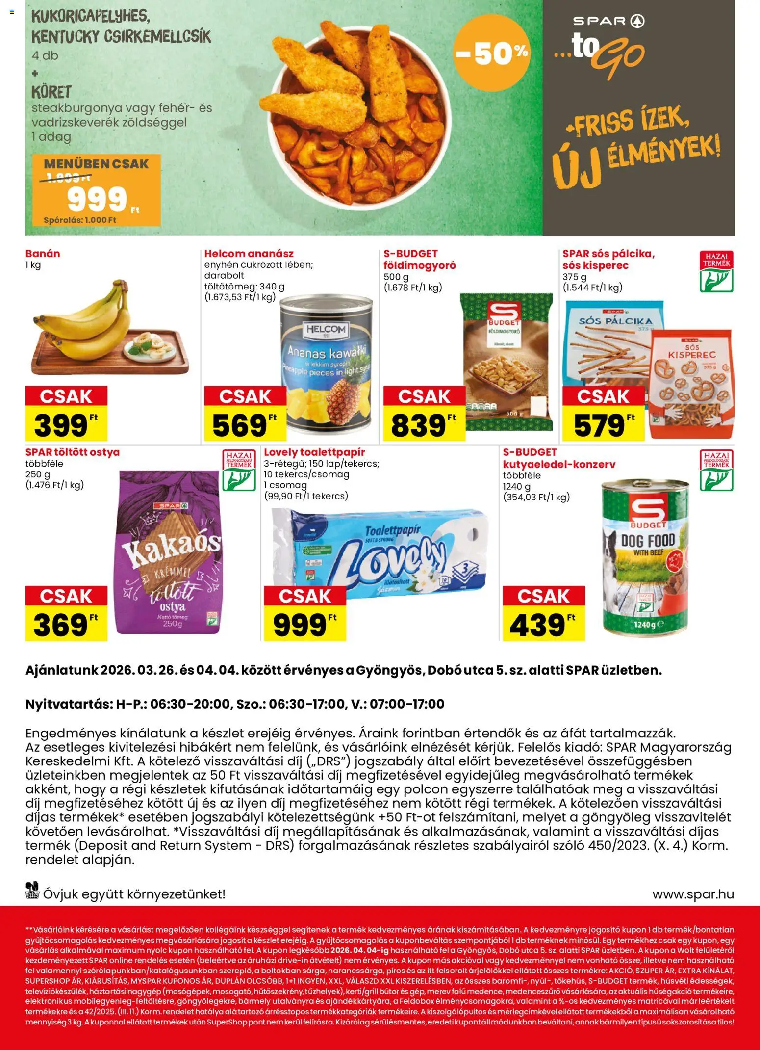 Spar akciós ujság - amely érvényes a következő dátumtól: 26.03.2026 | Oldal: 2 | Termékek: Szőlő, Bútor, Sós pálcika, Banán