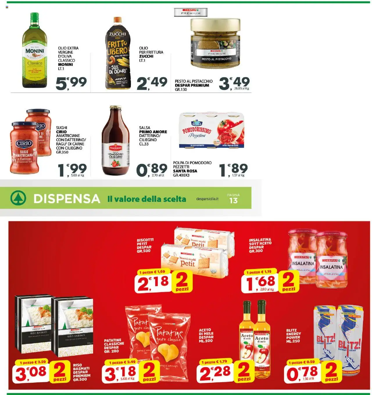 Volantino Eurospar del 29.09.2025 | Pagina: 13 | Prodotti: Riso Basmati, Biscotti, Pomodoro, Olio