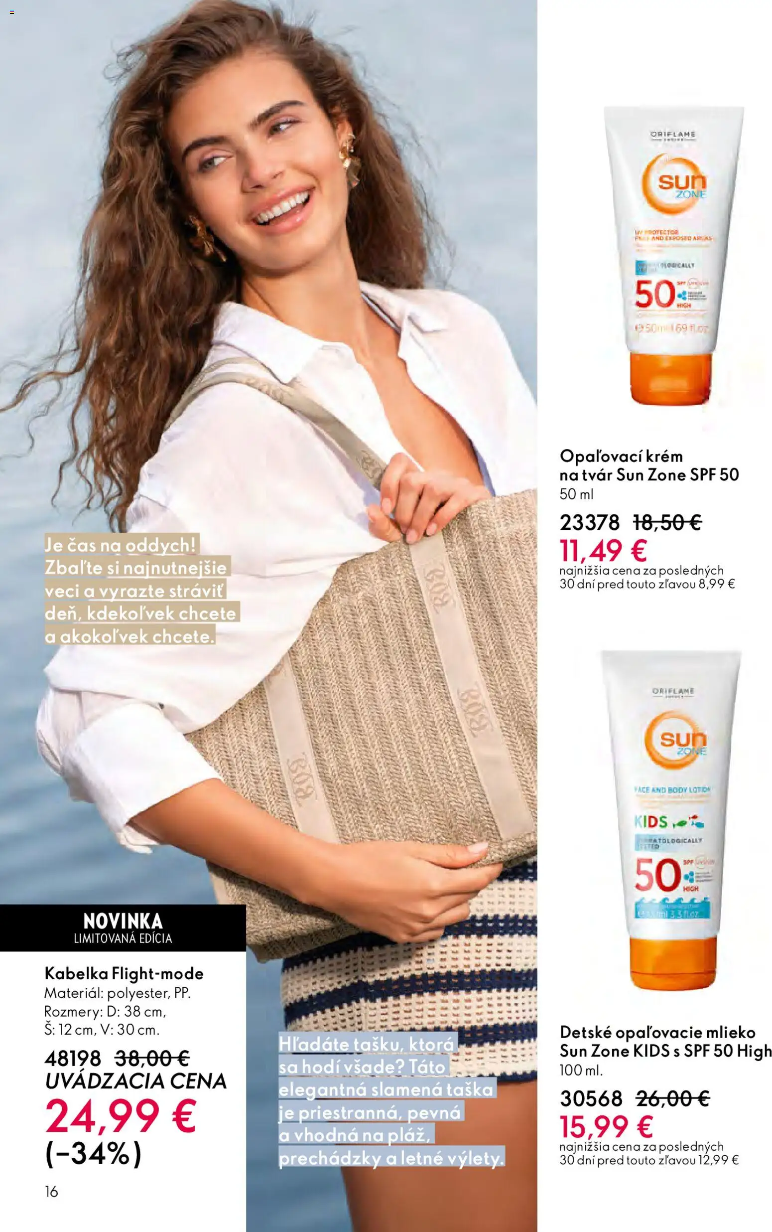 Nové Oriflame akcie – leták je platný od 27.05.2026 | Strana: 16 | Produkty: Opaľovací krém, Krém, Kabelka, Taška