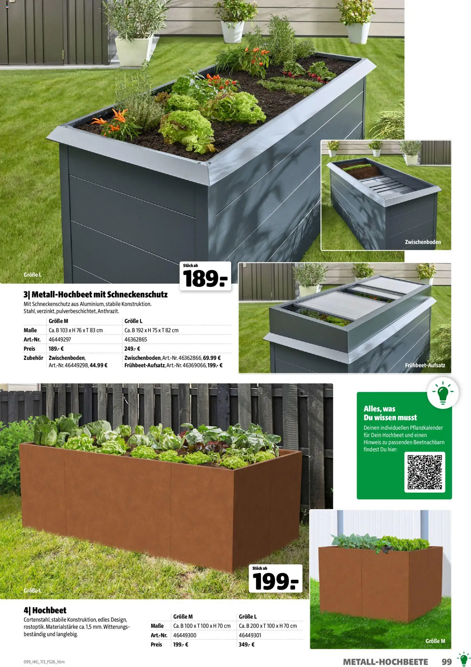 Hagebau Gartengestaltungsortiment – gültig ab 02.03.2026 | Seite: 99 | Produkte: Hochbeet