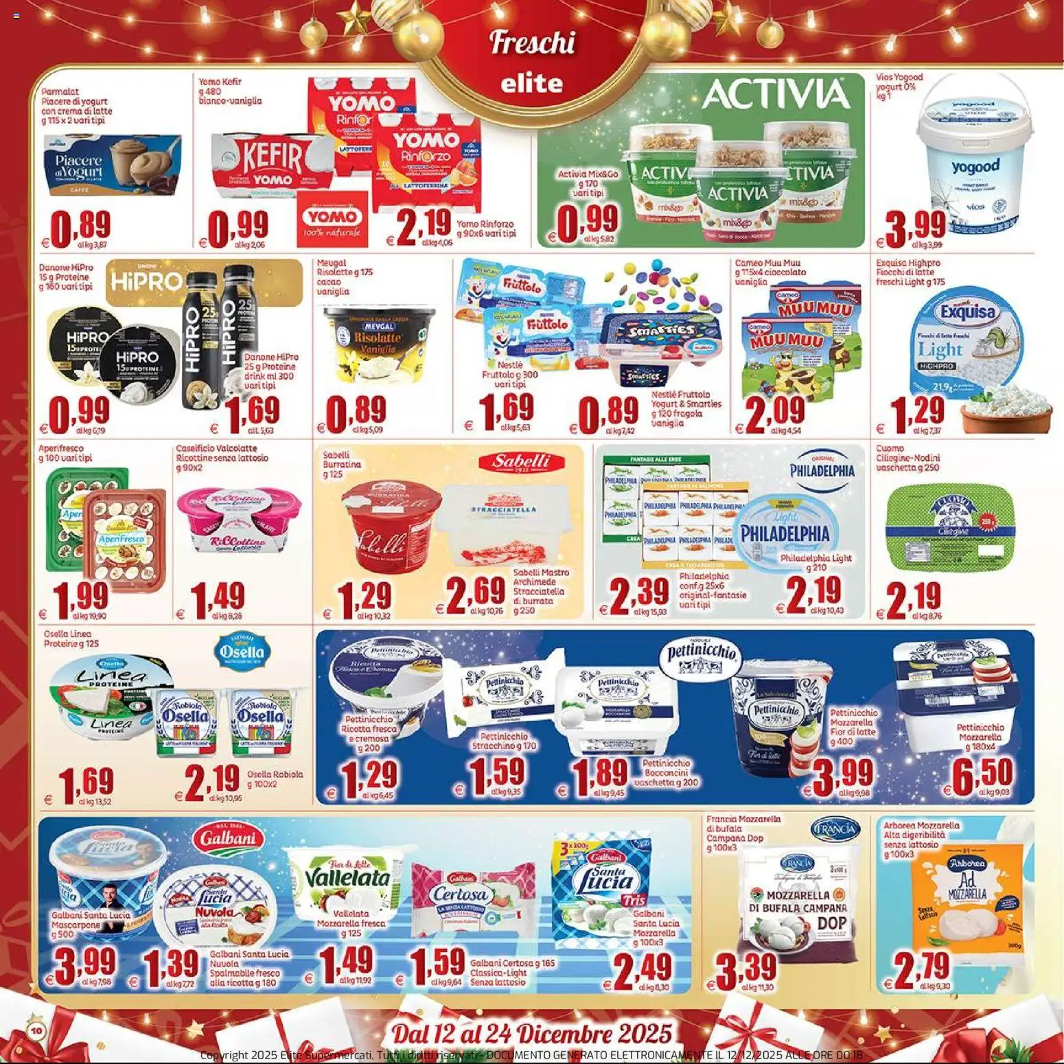 Volantino Elite Supermercati del 12.12.2025 | Pagina: 10 | Prodotti: Crema, Fiocchi di latte, Mozzarella, Stracciatella