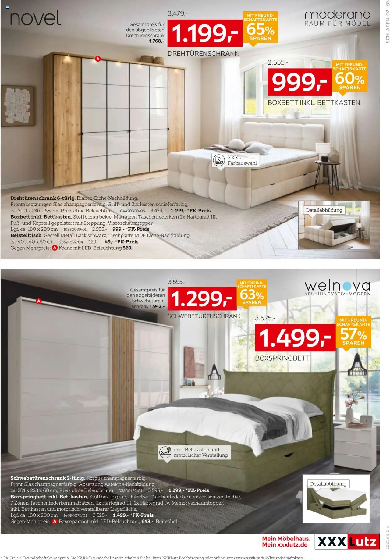 XXXL Lutz Schlafen Spezial - gültig ab dem 28.07.2025 | Seite: 3 | Produkte: Schwebetürenschrank, Drehtürenschrank, Boxspringbett, Schrank