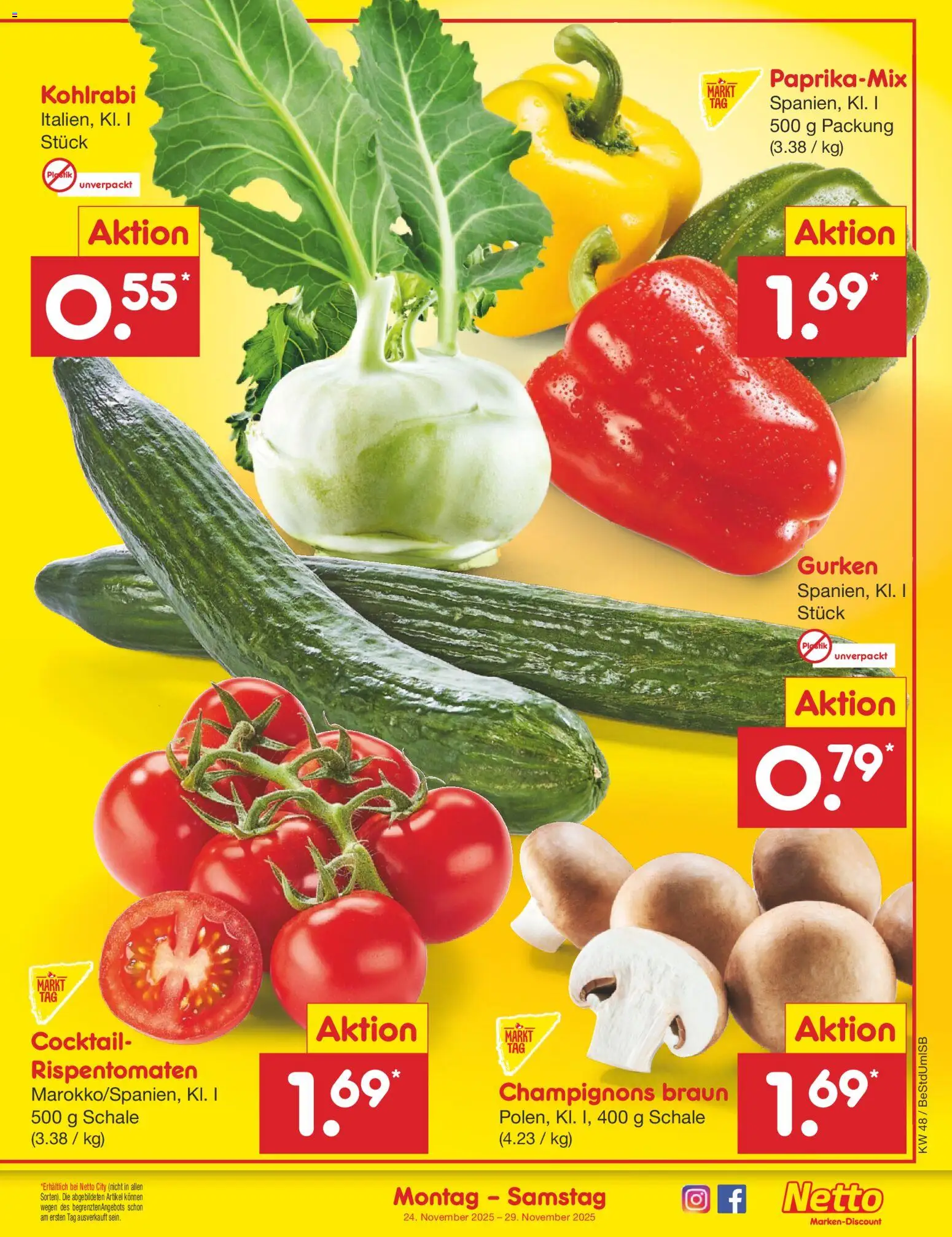 Netto Marken-Discount - Black Friday – gültig ab 24.11.2025 | Seite: 5 | Produkte: Kohlrabi, Champignons, Gurken