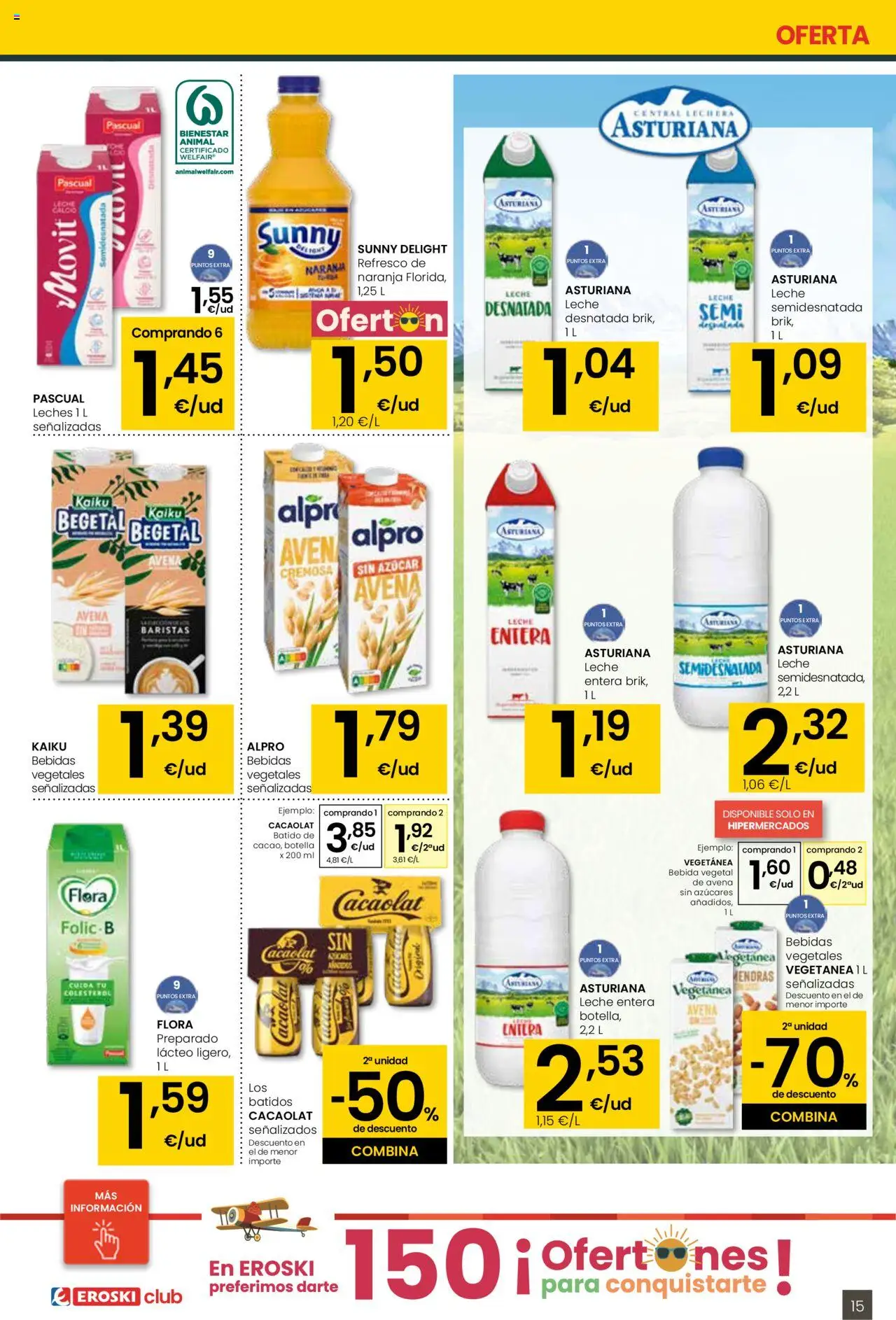 Eroski folleto │ válido desde el 29.05.2025 | Página: 15 | Productos: Leche desnatada, Leche entera, Leche, Chocolate