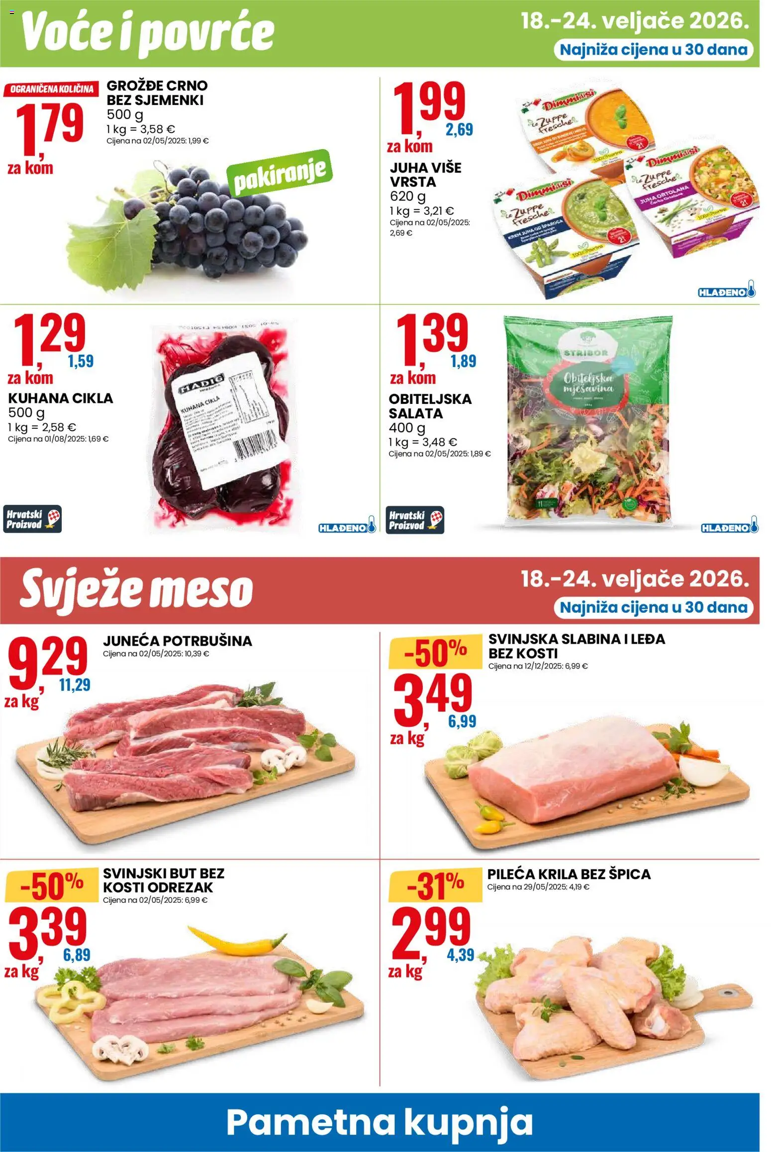 Eurospin katalog | vrijedi od 18.02.2026 | Stranica: 6 | Proizvodi: Svinjski but, Salata, Voće, Grožđe