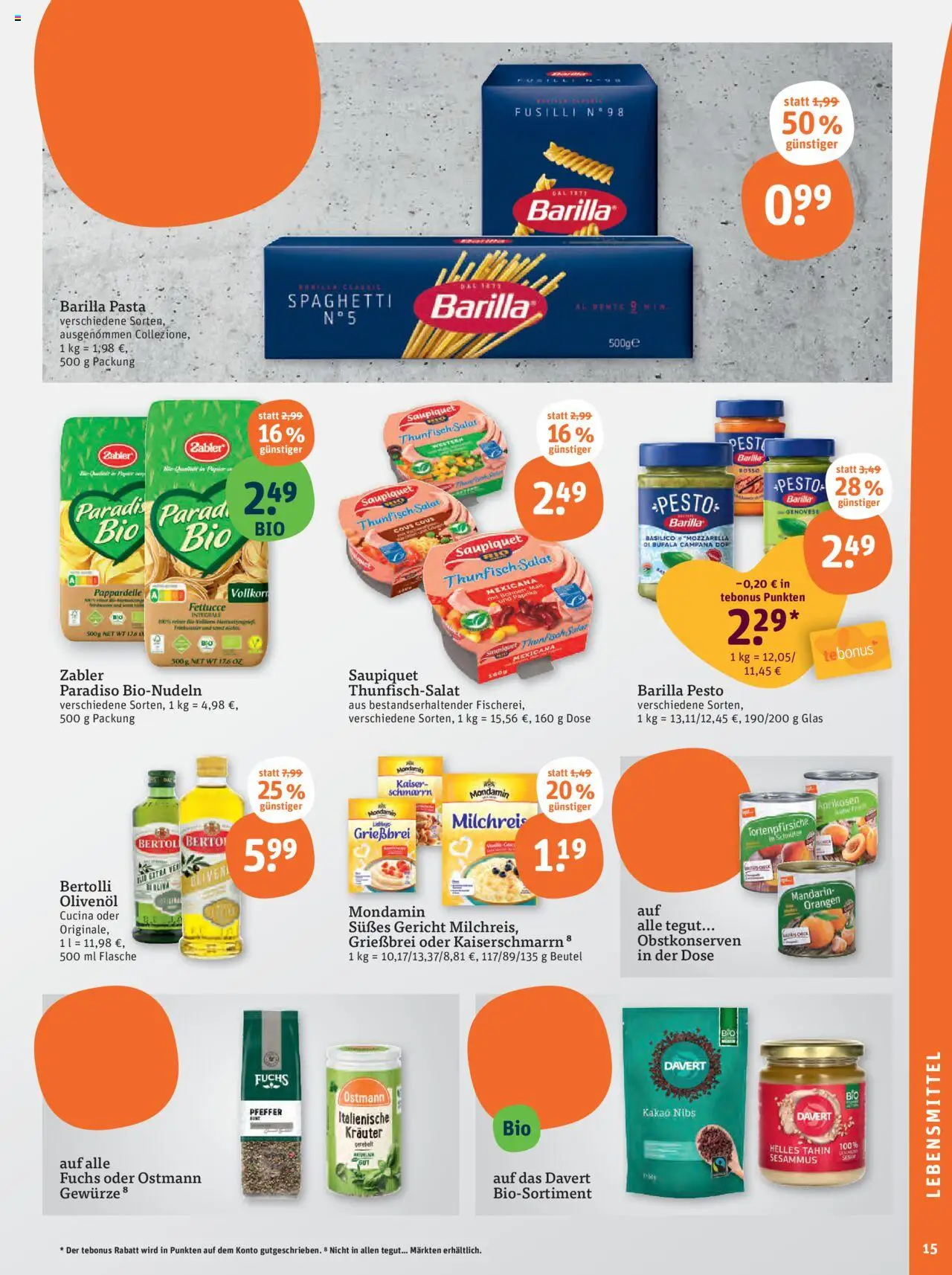 Tegut Prospekt – gültig ab 06.10.2025 | Seite: 17 | Produkte: Barilla pesto, Olivenol, Orangen, Salat