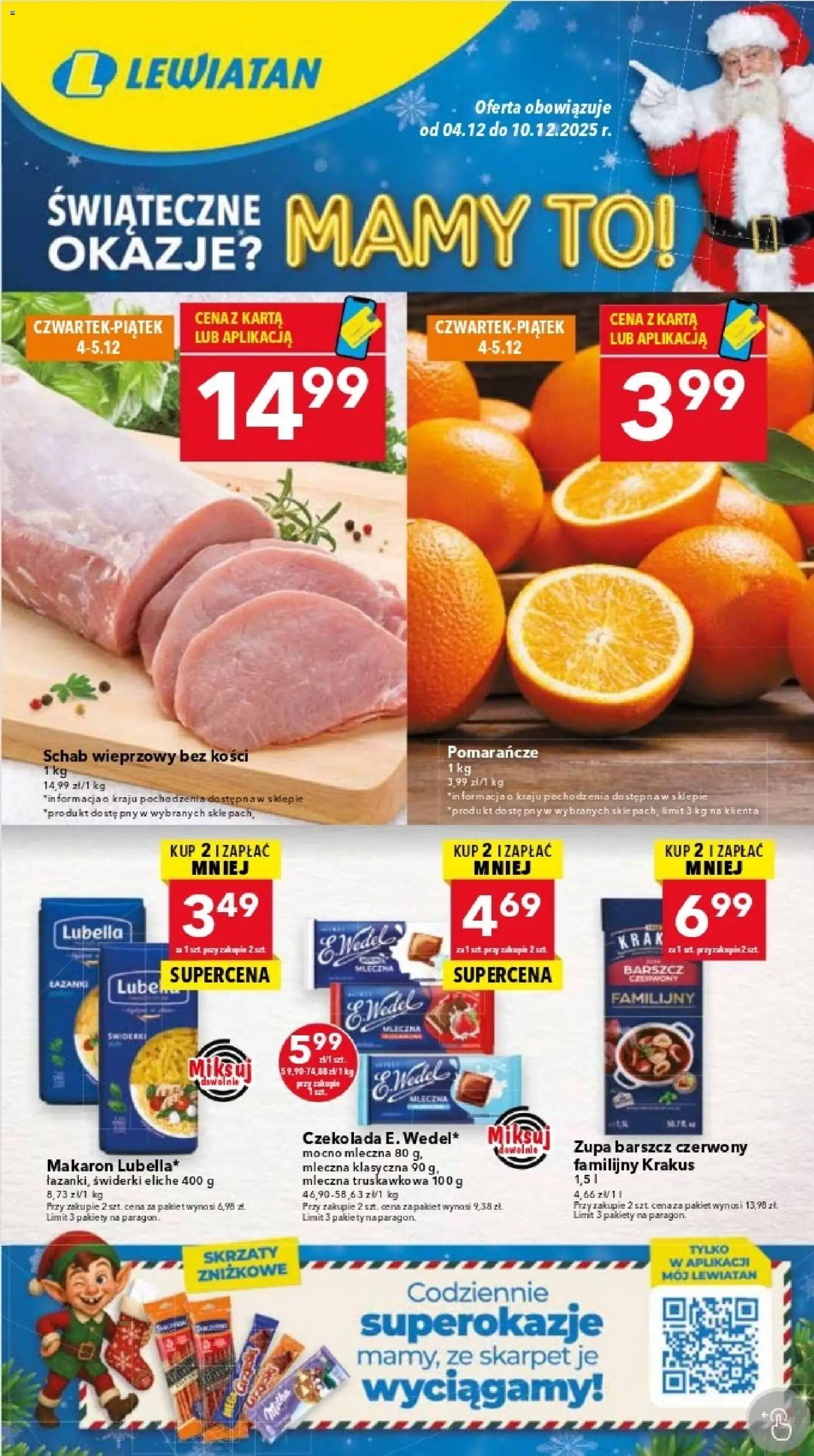Lewiatan gazetka - Warszawa od 04.12.2025 | Strona: 1 | Produkty: Barszcz, Karta, Czekolada, Makaron