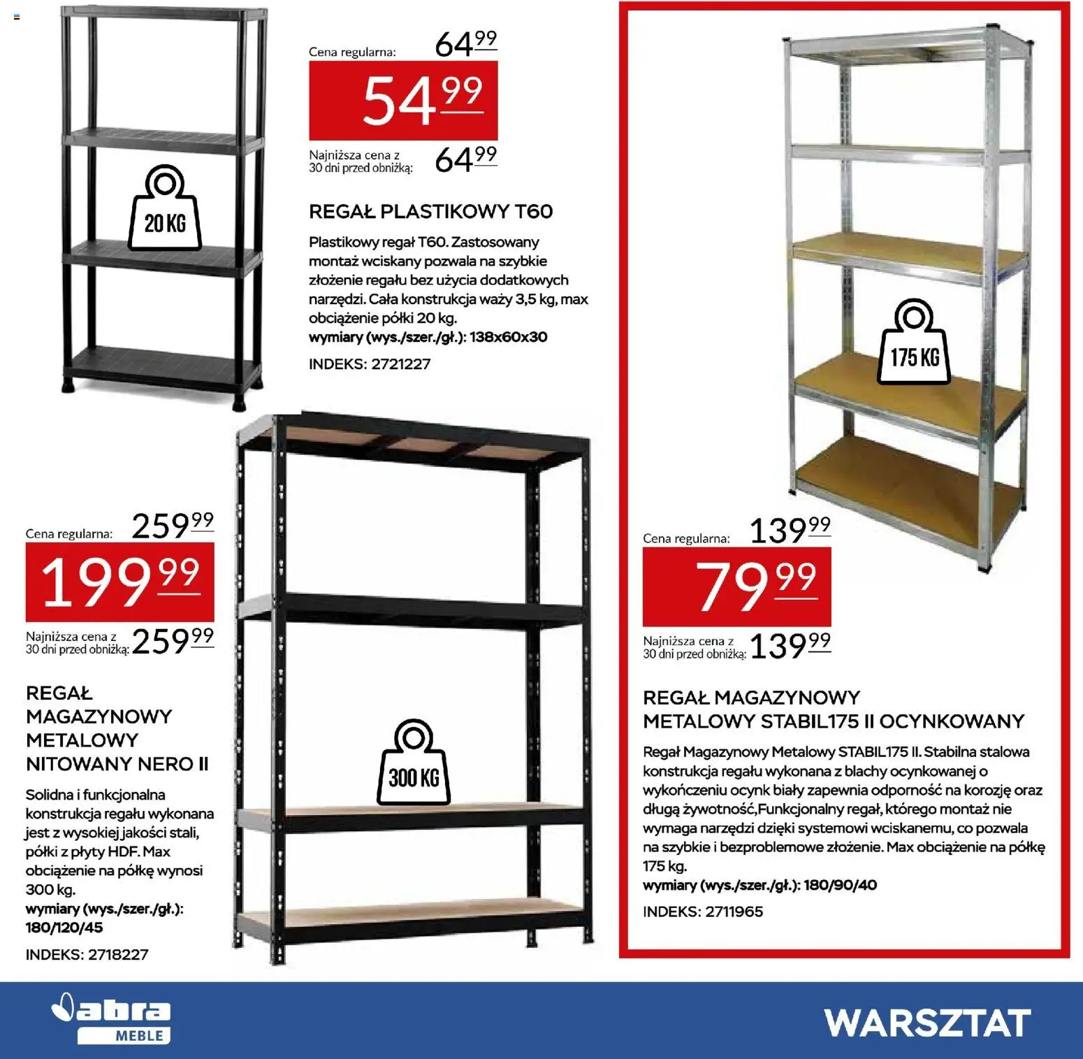 Abra meble gazetka od 13.03.2026 | Strona: 22 | Produkty: Regał magazynowy, Plyty, Regał plastikowy, Regał