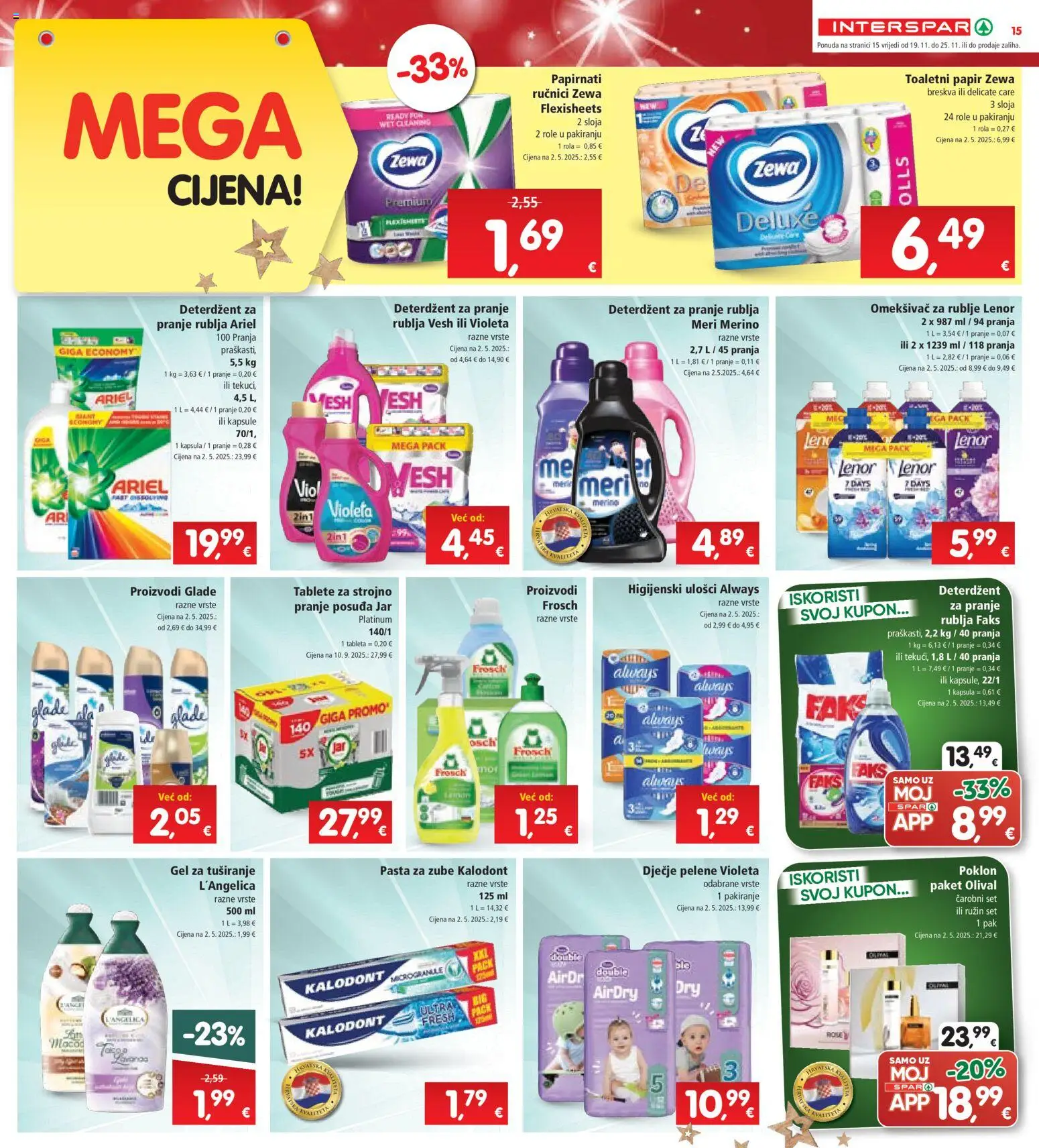 Interspar katalog | vrijedi od 19.11.2025 | Stranica: 17 | Proizvodi: Higijenski ulošci, Toaletni papir, Pasta, Violeta