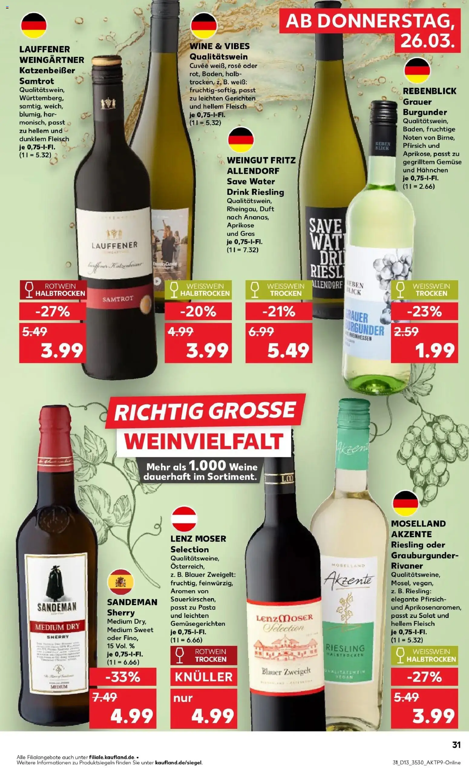 Kaufland Prospekt Bautzen	 – gültig ab 26.03.2026 | Seite: 31 | Produkte: Weißwein, Rotwein, Rotwein halbtrocken, Pasta