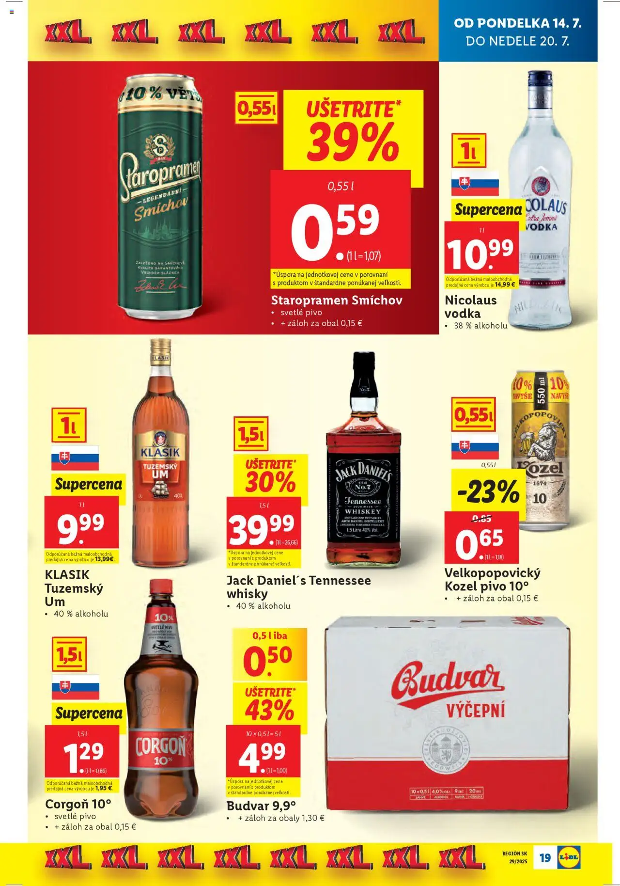 Lidl leták │ platný od 14.07.2025 | Strana: 21 | Produkty: Staropramen, Vodka, Rum, Jack Daniel's