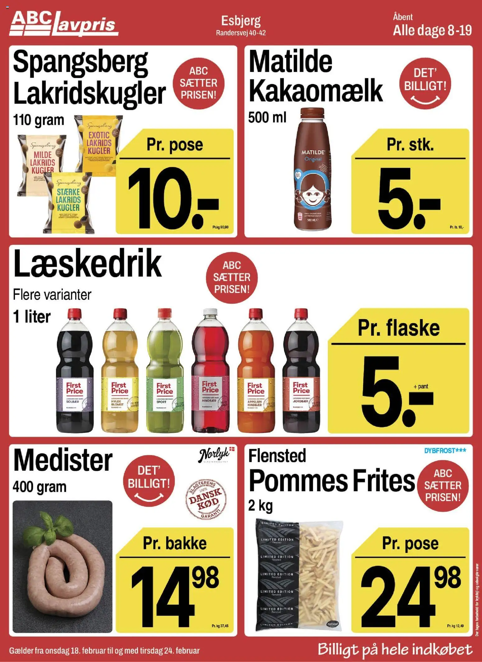 Abc Lavpris tilbudsavis – gyldig fra 18.02.2026 | Side: 1 | Produkter: Kakaomælk, Hylde, Lakrids, Hindbær