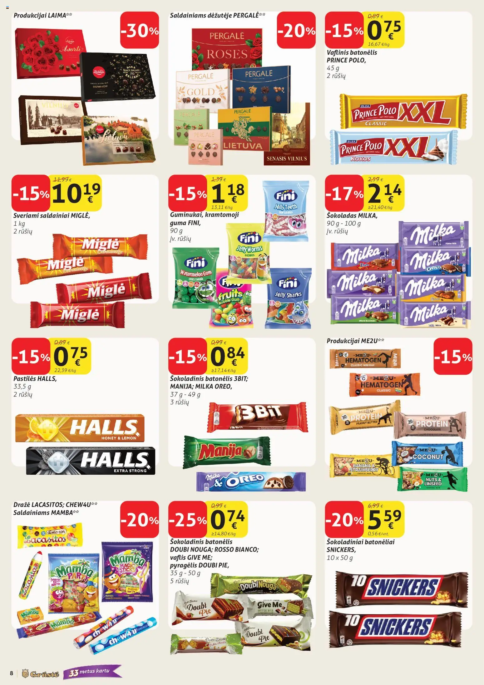 GRUSTE akcijos nuo 21.04.2026 | Puslapis: 8 | Prekių: Šokoladas, Šokoladinis batonėlis, Saldainiai
