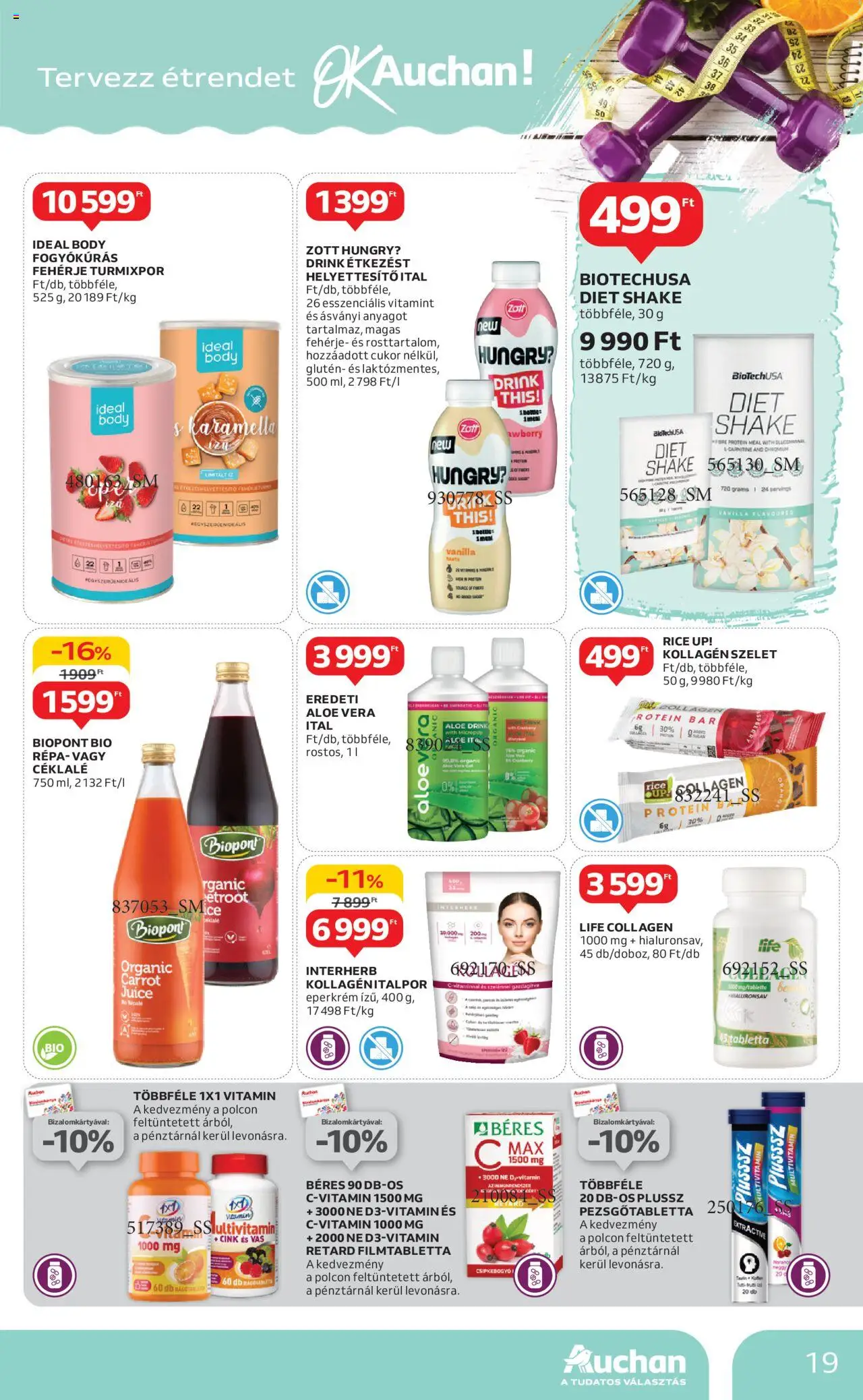 Auchan akciós ujság - amely érvényes a következő dátumtól: 22.05.2025 | Oldal: 19 | Termékek: Protein, Kollagén, Pezsgőtabletta, Multivitamin