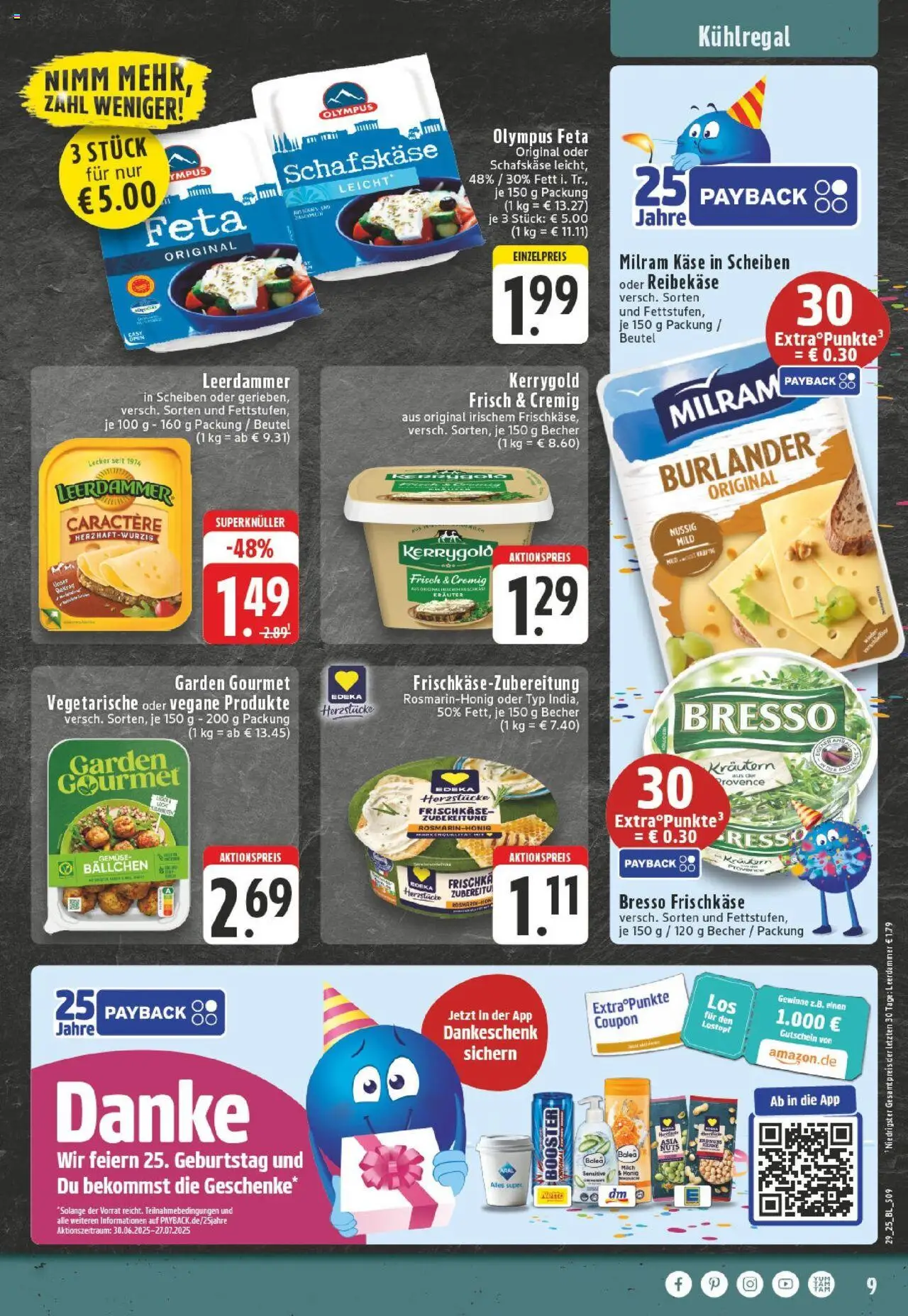 Edeka prospekt Versmold	 - gültig ab dem 13.07.2025 | Seite: 9 | Produkte: Feta, Bresso, Milram, Reibekase