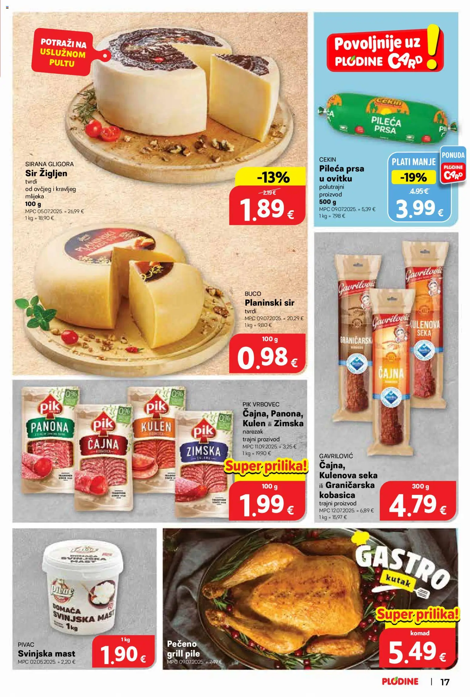 Plodine katalog | vrijedi od 02.01.2026 | Stranica: 17 | Proizvodi: Mast, Sir, Kulen, Pileća prsa
