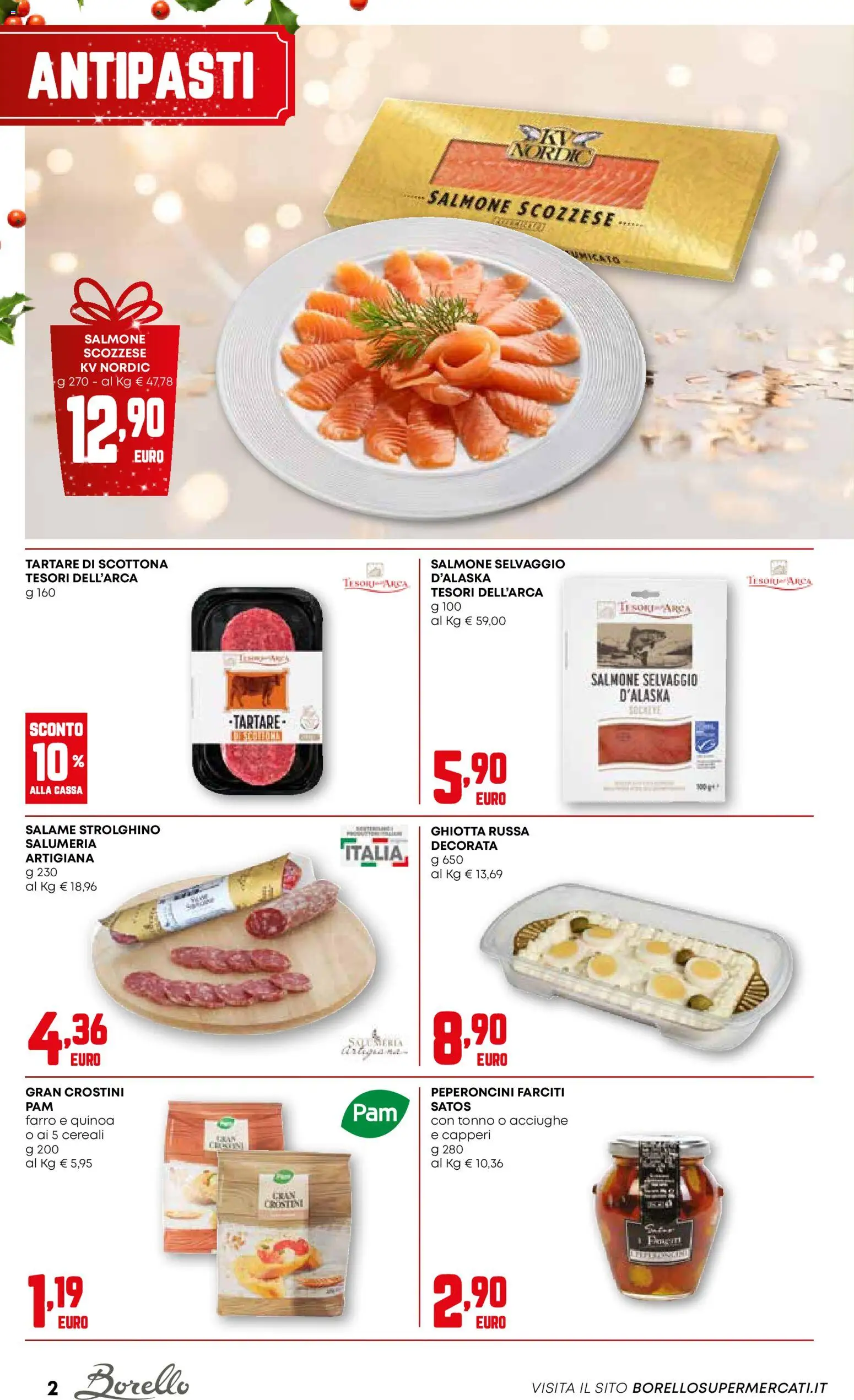 Volantino Borello Supermercati del 18.12.2025 | Pagina: 2 | Prodotti: Salame, Tonno, Quinoa, Farro