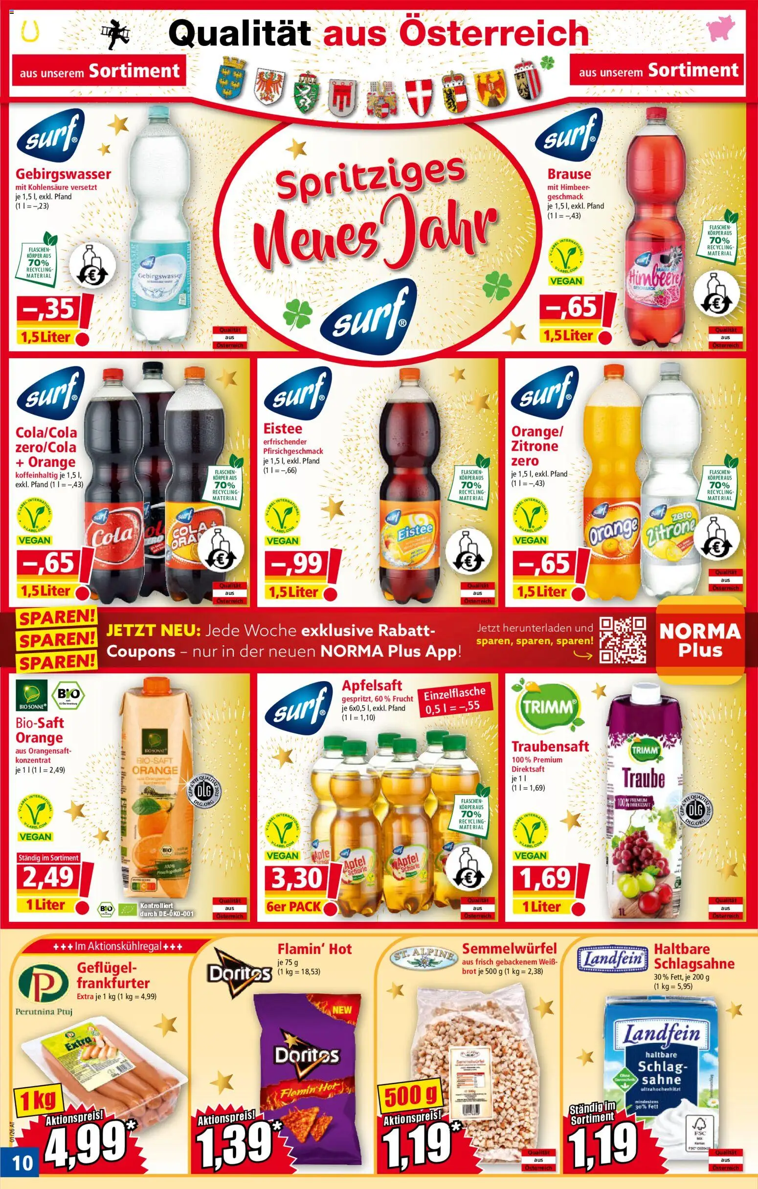 Norma Flugblatt gültig ab 29.12.2025 | Seite: 10 | Produkte: Himbeere, Planche de surf, Brot, Saft