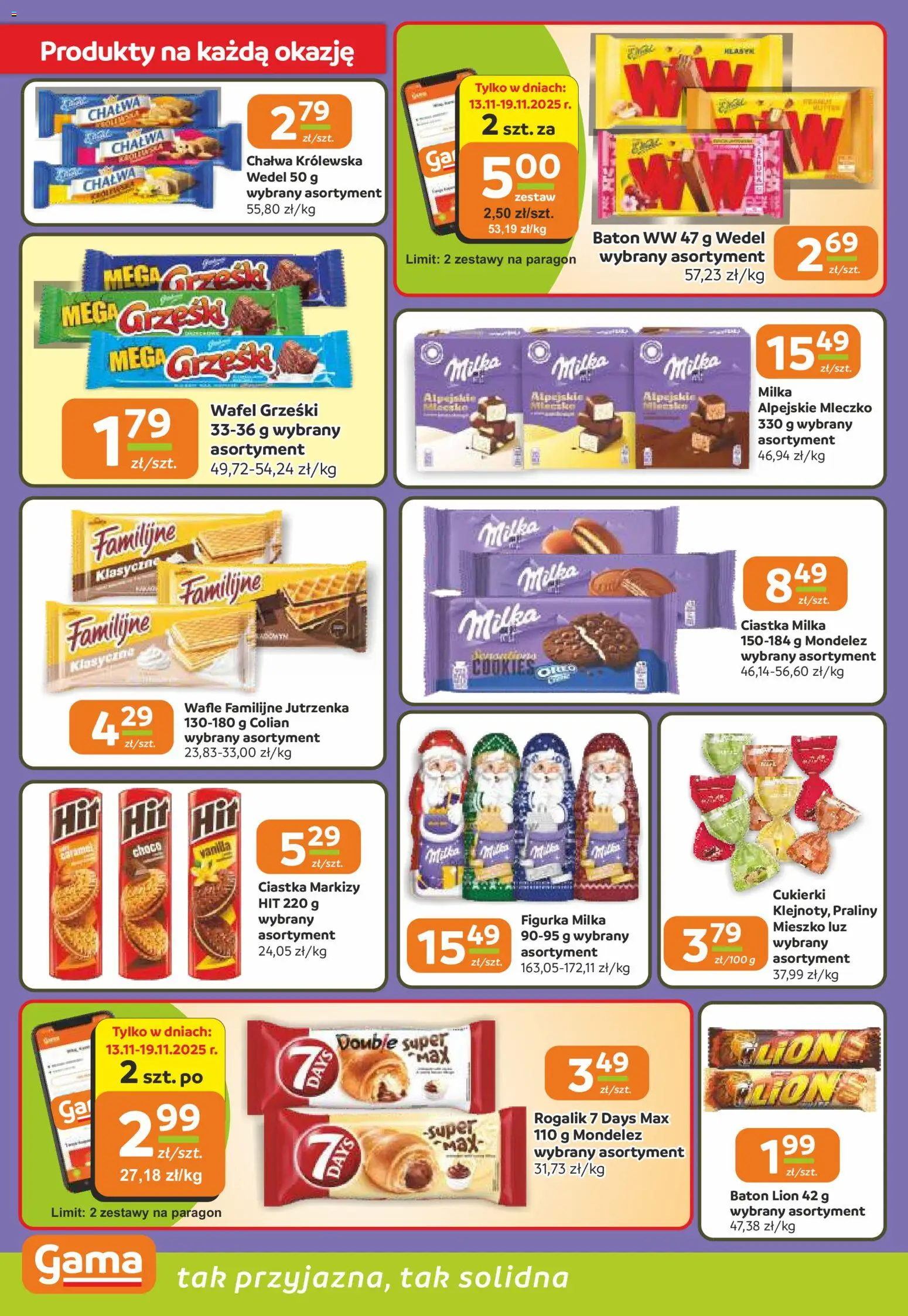 Gama Gazetka od 13.11.2025 | Strona: 4 | Produkty: Praliny, Baton, Cukierki, Ciastka