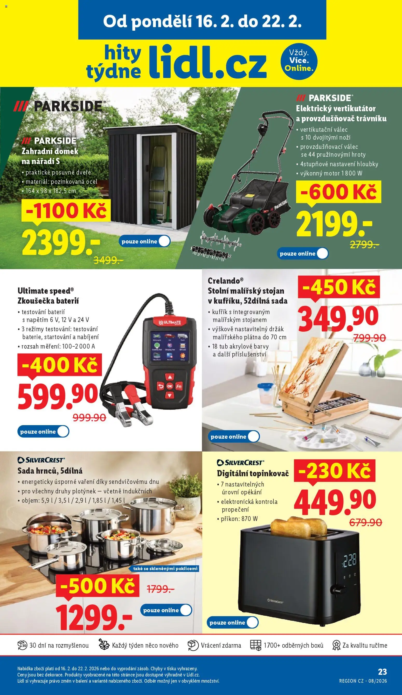 Lidl leták - Hity týdne od 16.02.2026 | Strana: 1 | Produkty: Akrylové barvy, Nářadí, Ultimate Speed, Barvy