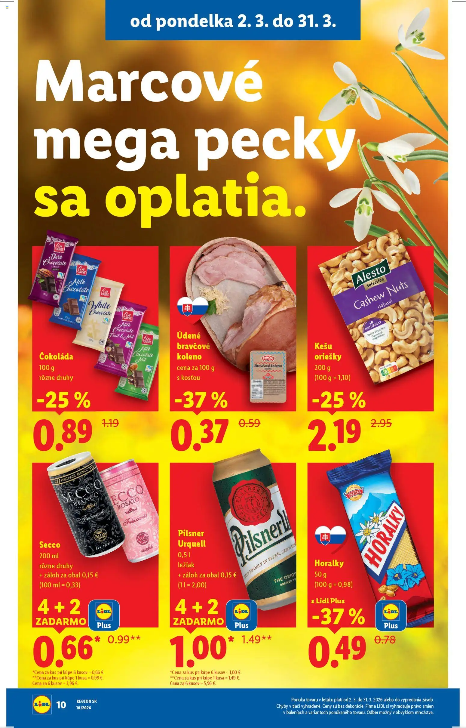Nové Lidl akcie – leták je platný od 02.03.2026 | Strana: 10 | Produkty: Protein, Bravčové koleno, Čokoláda, Horálky