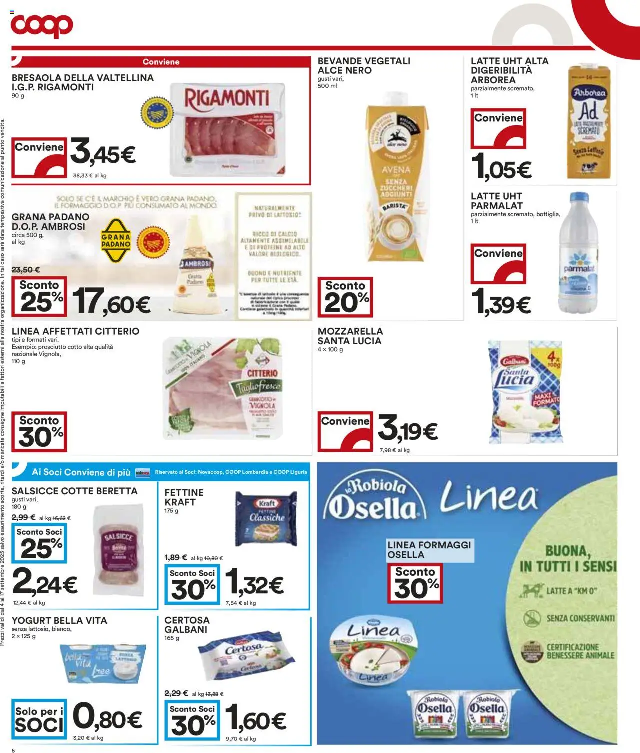 Volantino COOP del 04.09.2025 | Pagina: 6 | Prodotti: Formaggio, Prosciutto, Data, Robiola