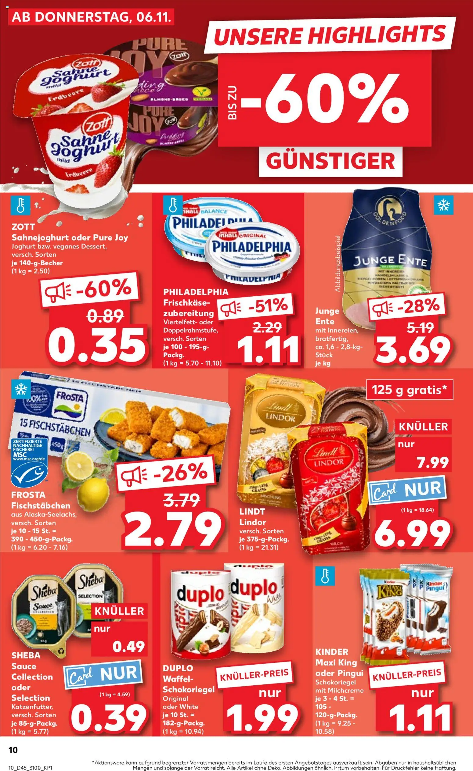 Kaufland prospekt Leipzig	 – gültig ab 06.11.2025 | Seite: 10 | Produkte: Sheba, Philadelphia, Fischstabchen, Ente