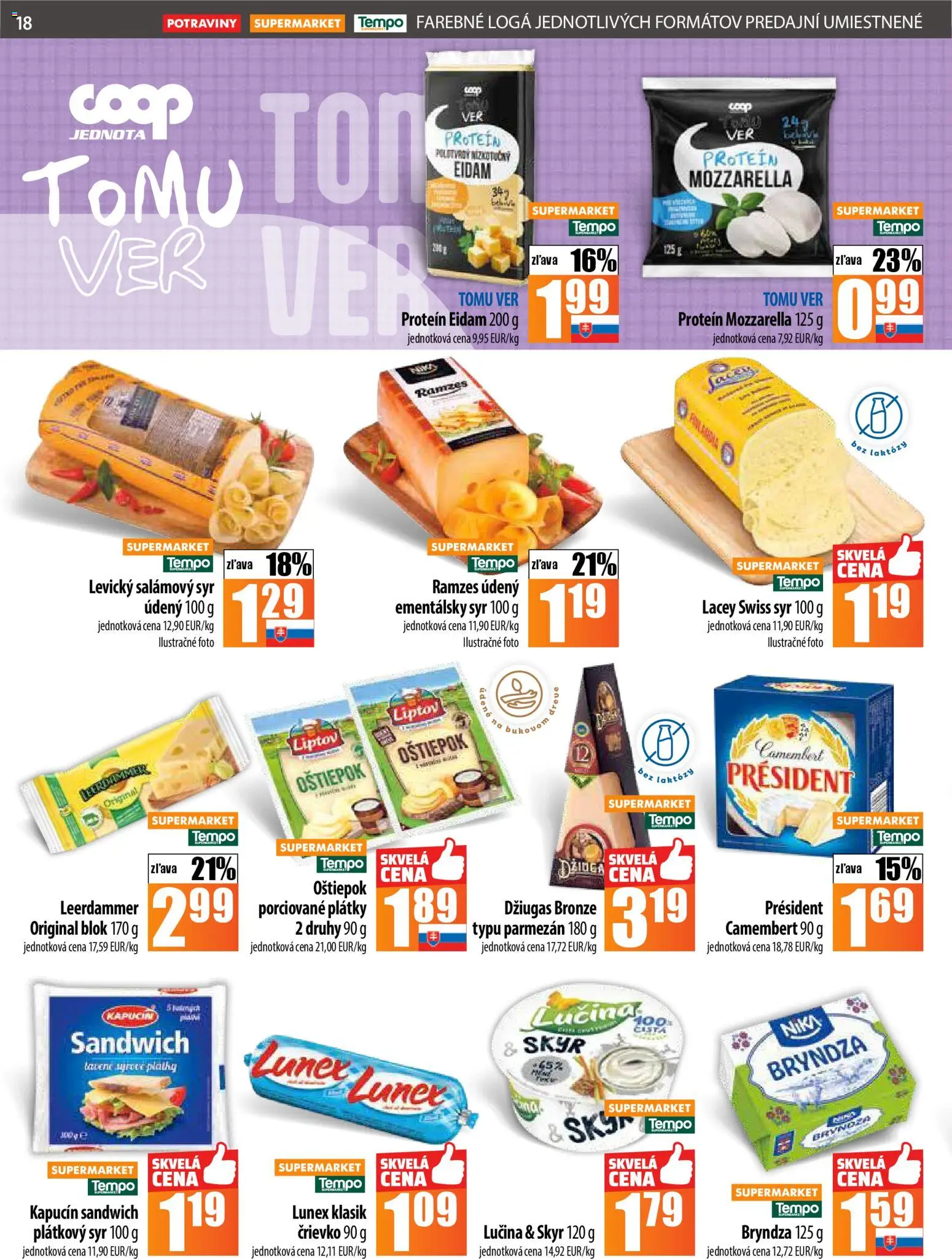 Nové COOP Jednota akcie – leták je platný od 27.11.2025 | Strana: 18 | Produkty: Parmezán, Mozzarella, Protein, Bryndza