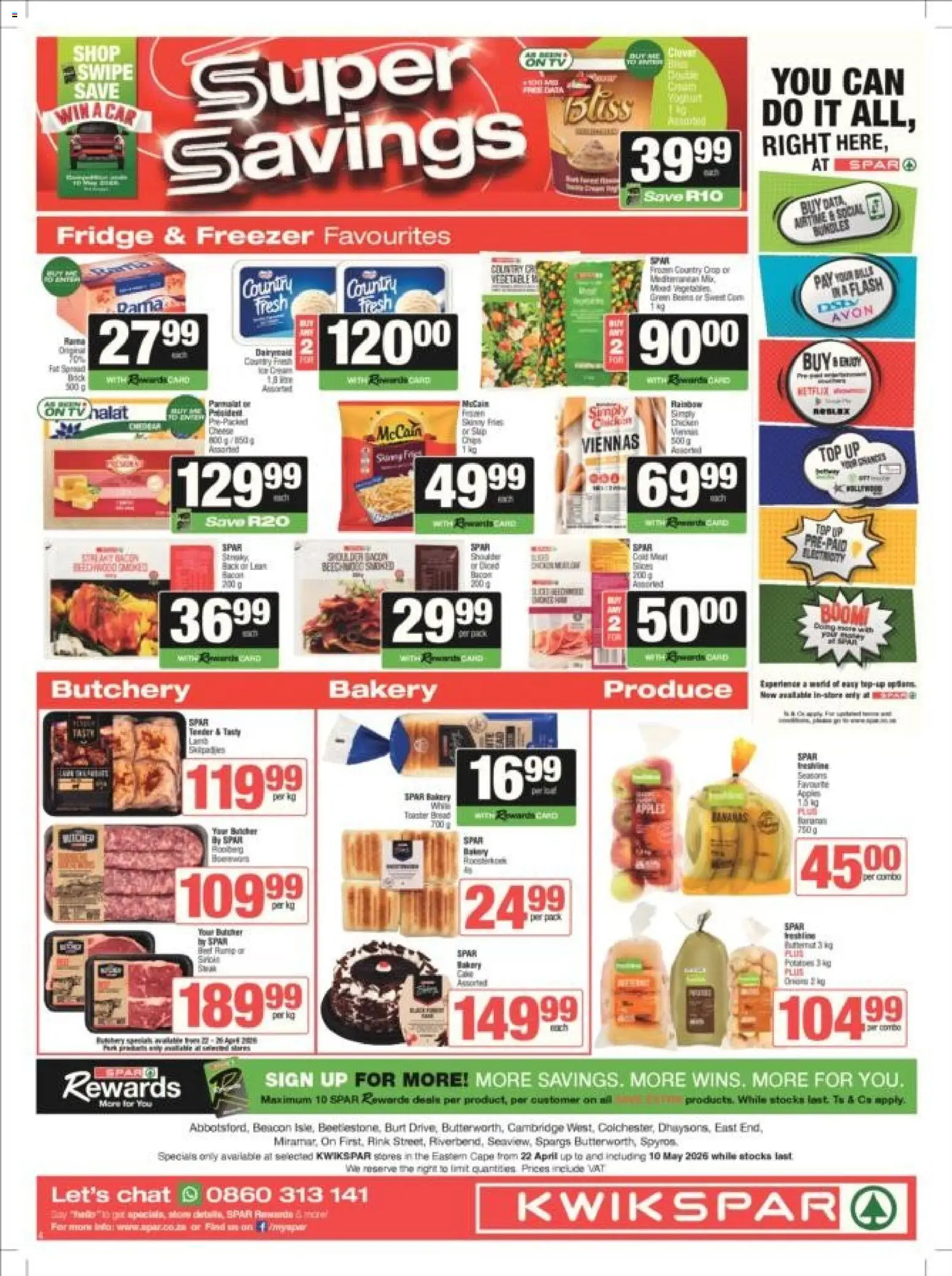 New KWIKSPAR catalogue – valid from 22.04.2026 | Page: 4 | Products: Freezer, Bakery, Fridge, Bacon
