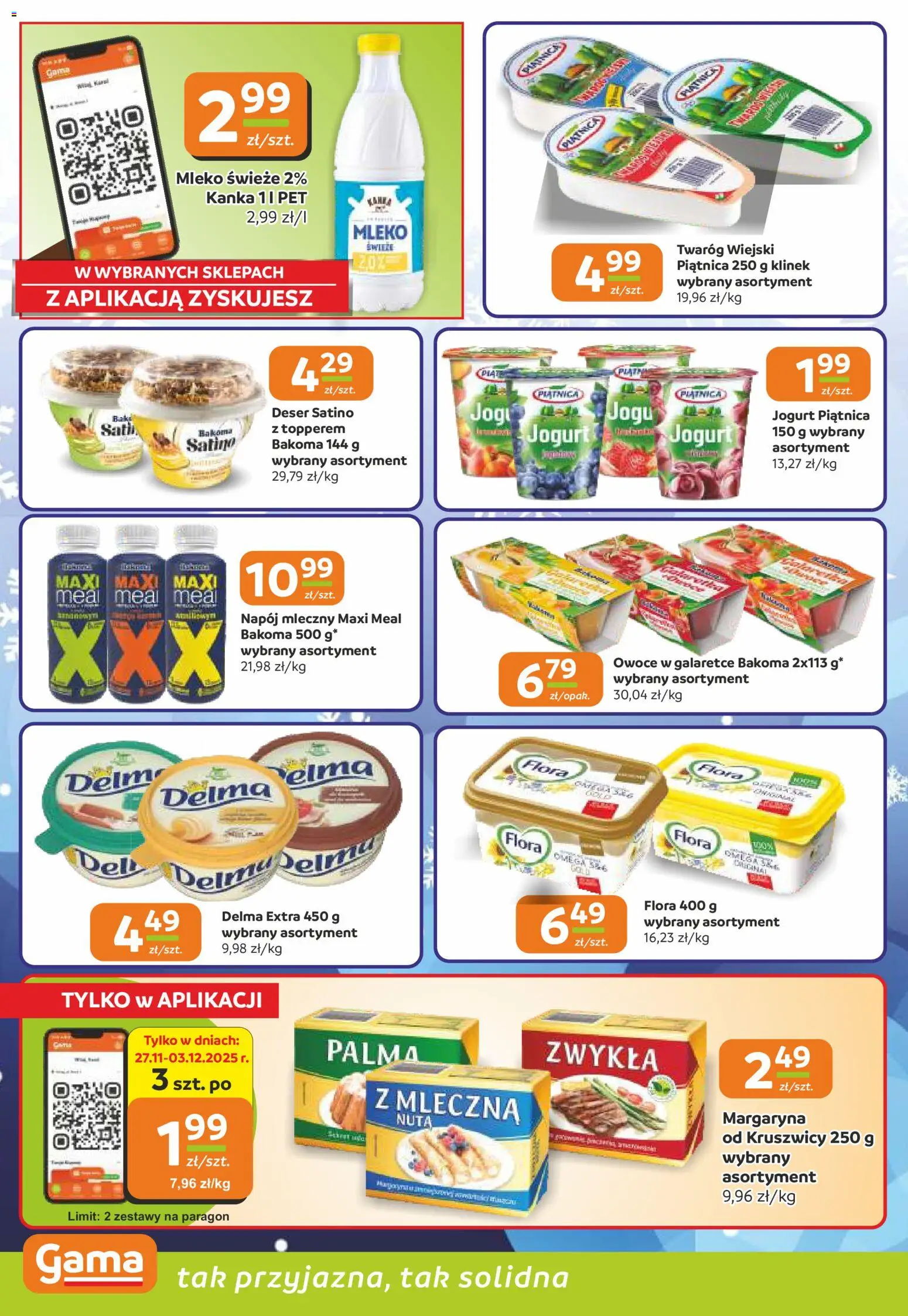Gama Gazetka od 27.11.2025 | Strona: 10 | Produkty: Margaryna, Mleko, Jogurt, Owoce