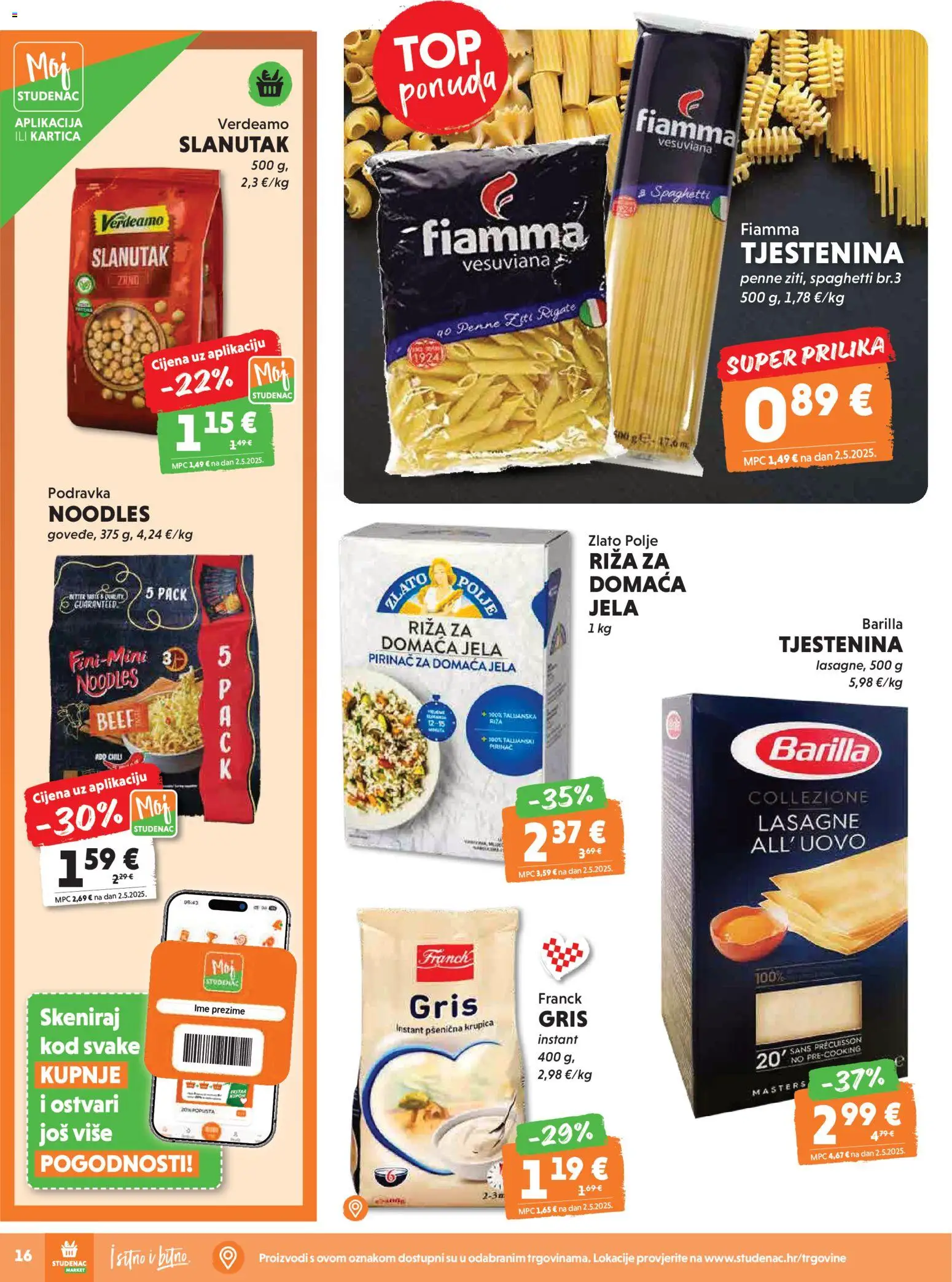 Studenac katalog | vrijedi od 15.04.2026 | Stranica: 16 | Proizvodi: Lasagne, Podravka, Krupica, Slanutak