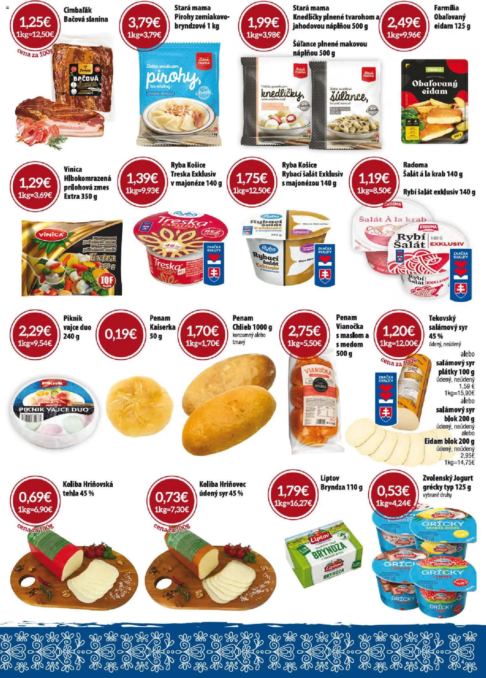 Nové CBA Verex akcie – leták je platný od 06.11.2025 | Strana: 4 | Produkty: Syr, Pirohy, Vianočka, Šalát