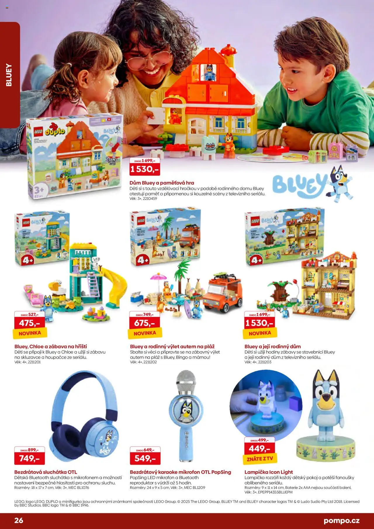 POMPO katalog Vánoce 2025 od 16.10.2025 | Strana: 26 | Produkty: Lampička, LEGO, Baterie, Bezdrátová sluchátka