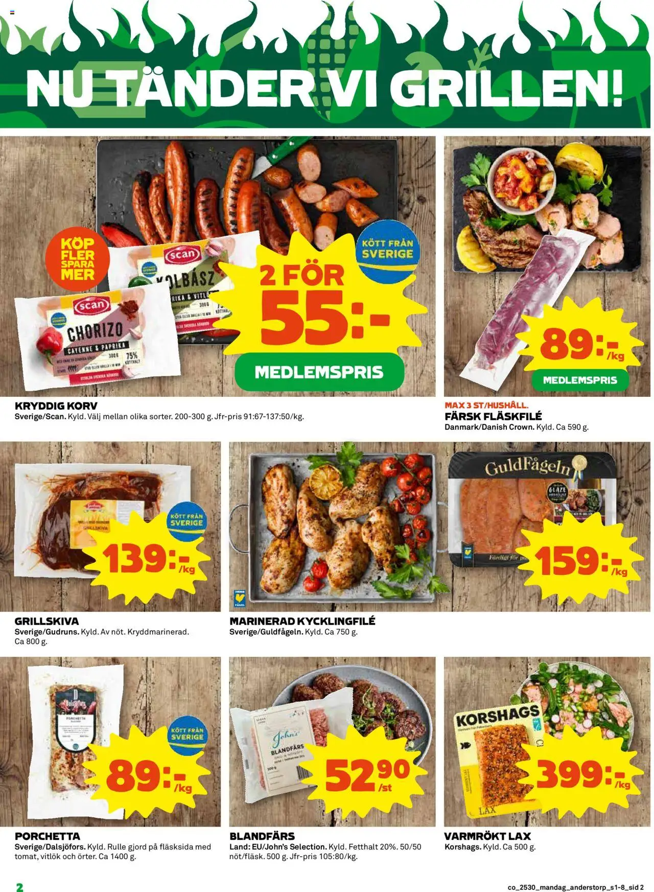 Coop reklamblad aktuell från 21.07.2025 | Sida: 2 | Produkter: Kycklingfile, Blandfärs, Vitlök, Chorizo