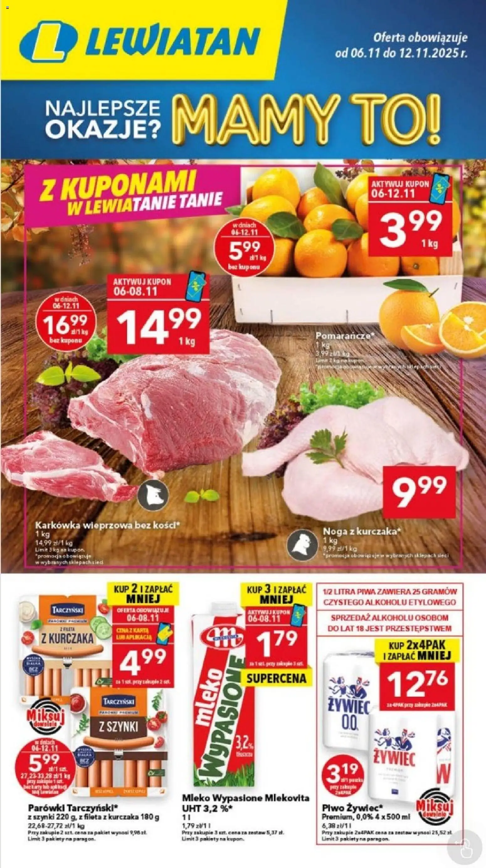 Lewiatan gazetka - Bydgoszcz od 06.11.2025 | Strona: 1 | Produkty: Karta, Parówki, Mleko, Piwo