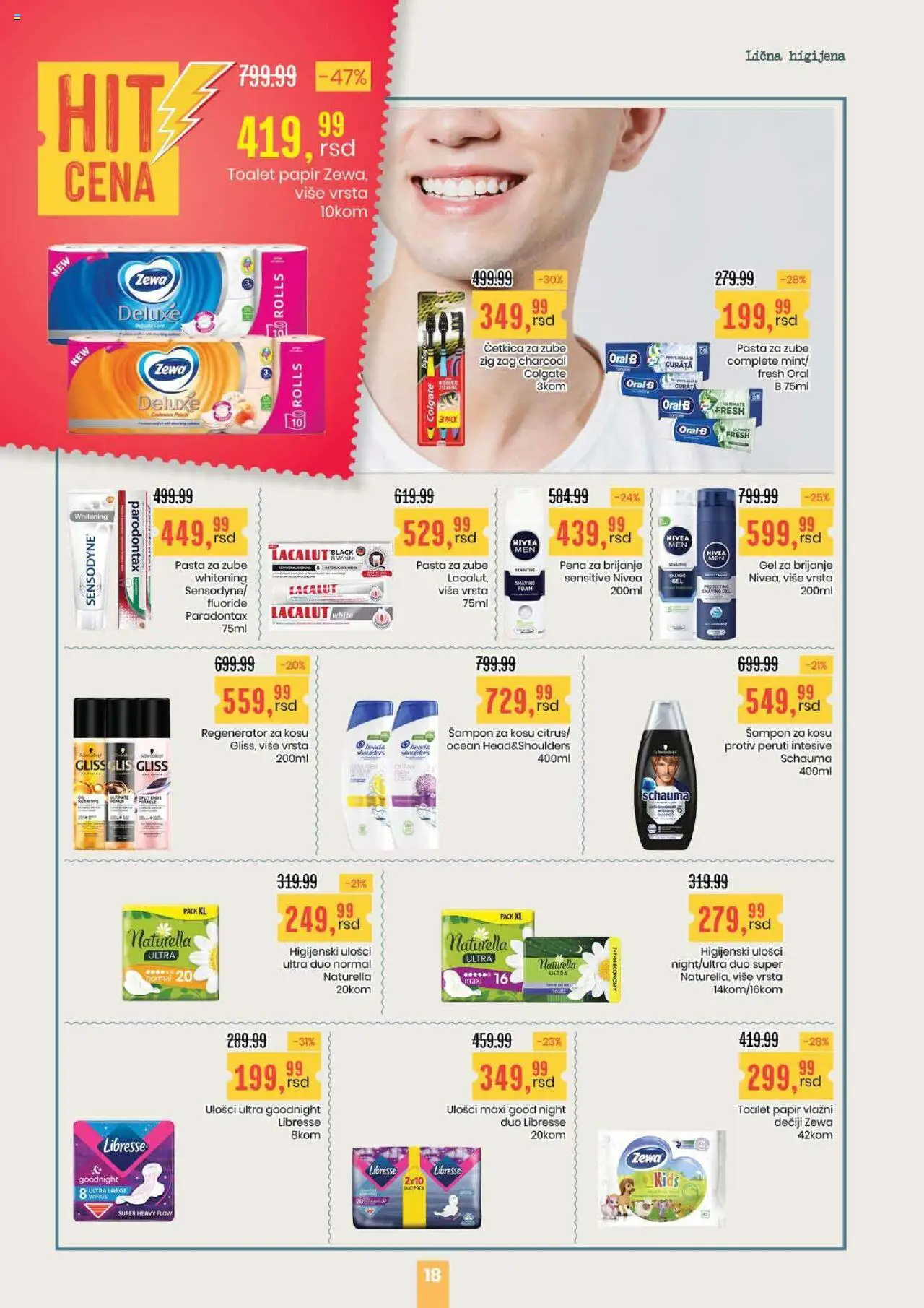 Aroma Market katalog - važi od 07.08.2025 | Strana: 18 | Proizvode: Toalet papir, Nivea, Pena za brijanje, Pasta za zube