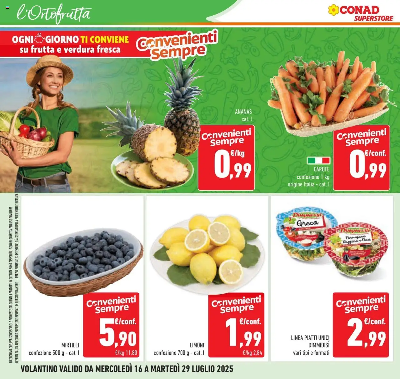 Volantino Conad del 15.07.2025 | Pagina: 4 | Prodotti: Frutta, Carote, Ananas, Mirtilli
