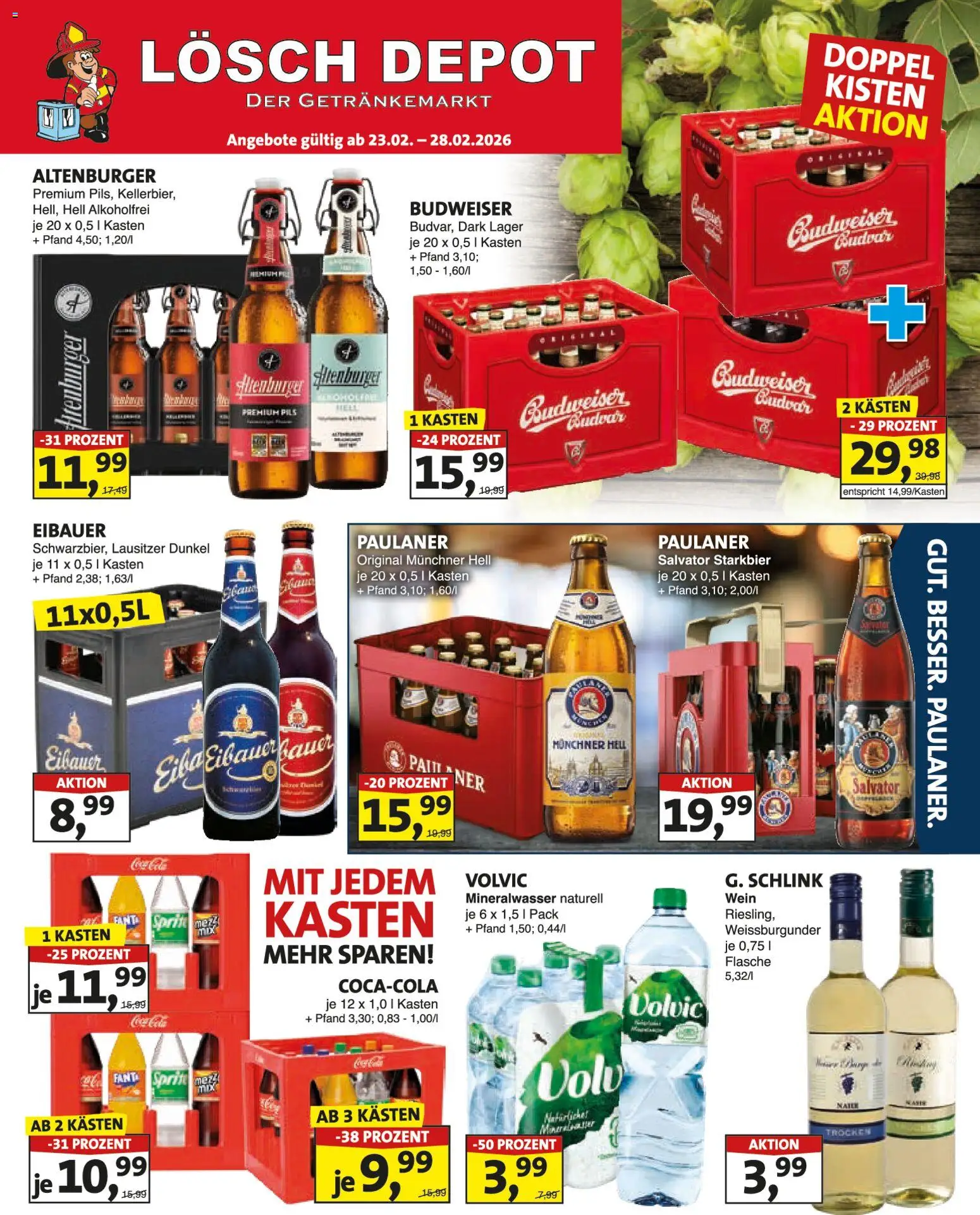 Lösch Depot Prospekt 	 – gültig ab 23.02.2026 | Seite: 1 | Produkte: Sprite, Mineralwasser, Volvic, Paulaner