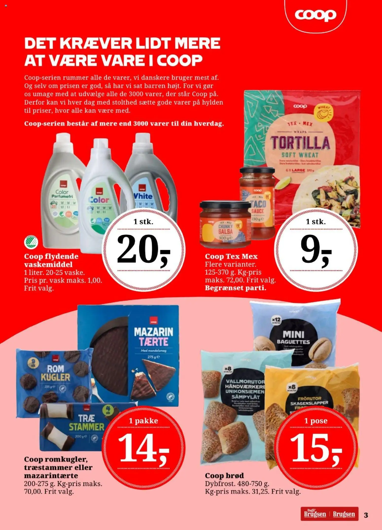 Dagli'Brugsen tilbudsavis – gyldig fra 13.02.2026 | Side: 3 | Produkter: Brød, Salsa, Mazarintærte, Taco