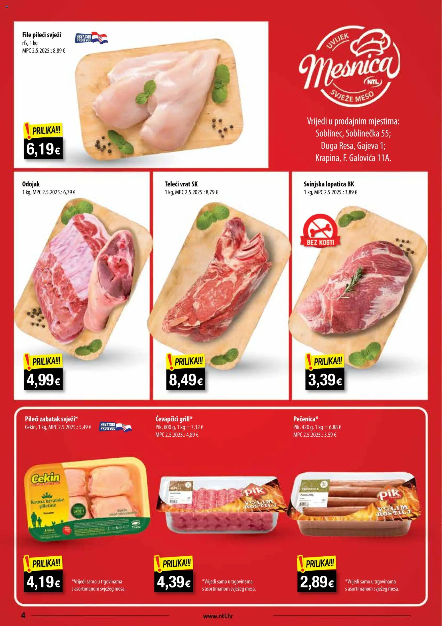 NTL katalog | vrijedi od 29.10.2025 | Stranica: 4 | Proizvodi: Odojak, Meso, Ćevapčići, Lopatica