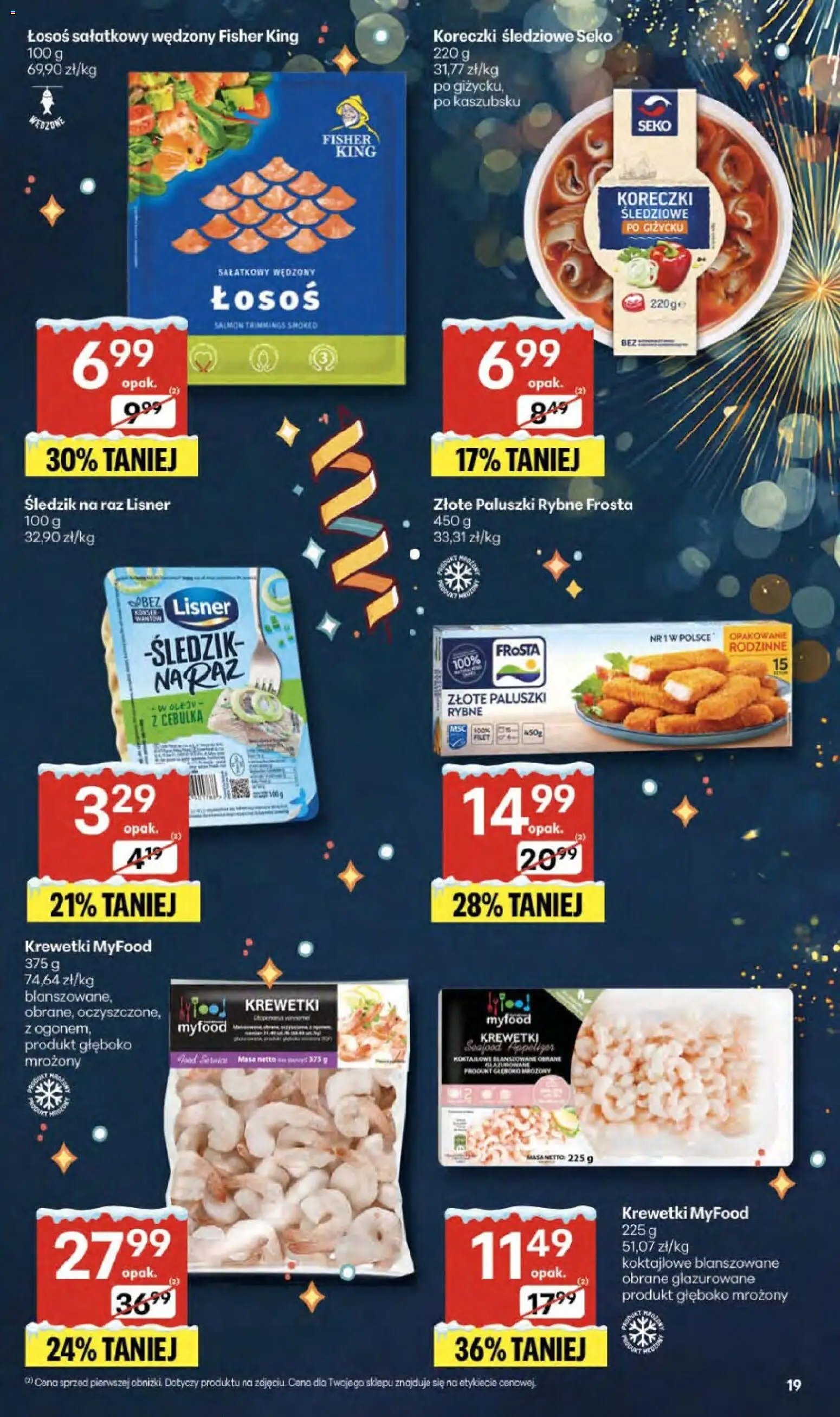 Delikatesy Centrum Gazetka - Sklepy Własne od 29.12.2025 | Strona: 19 | Produkty: Krewetki, Łosoś, Paluszki rybne frosta, Paluszki