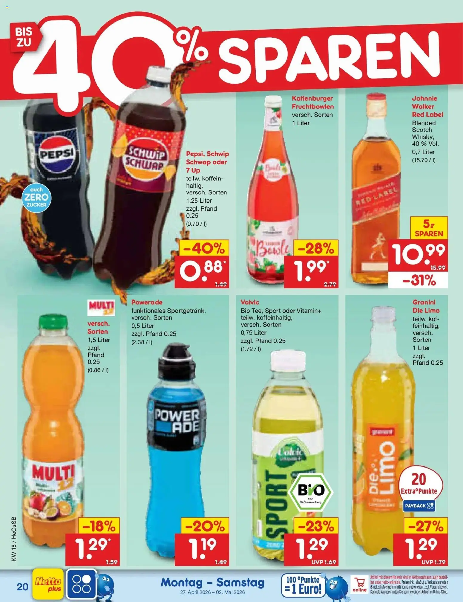 Netto Marken-Discount Prospekt Kröpelin	 – gültig ab 27.04.2026 | Seite: 24 | Produkte: Powerade, Granini, Pepsi, Volvic