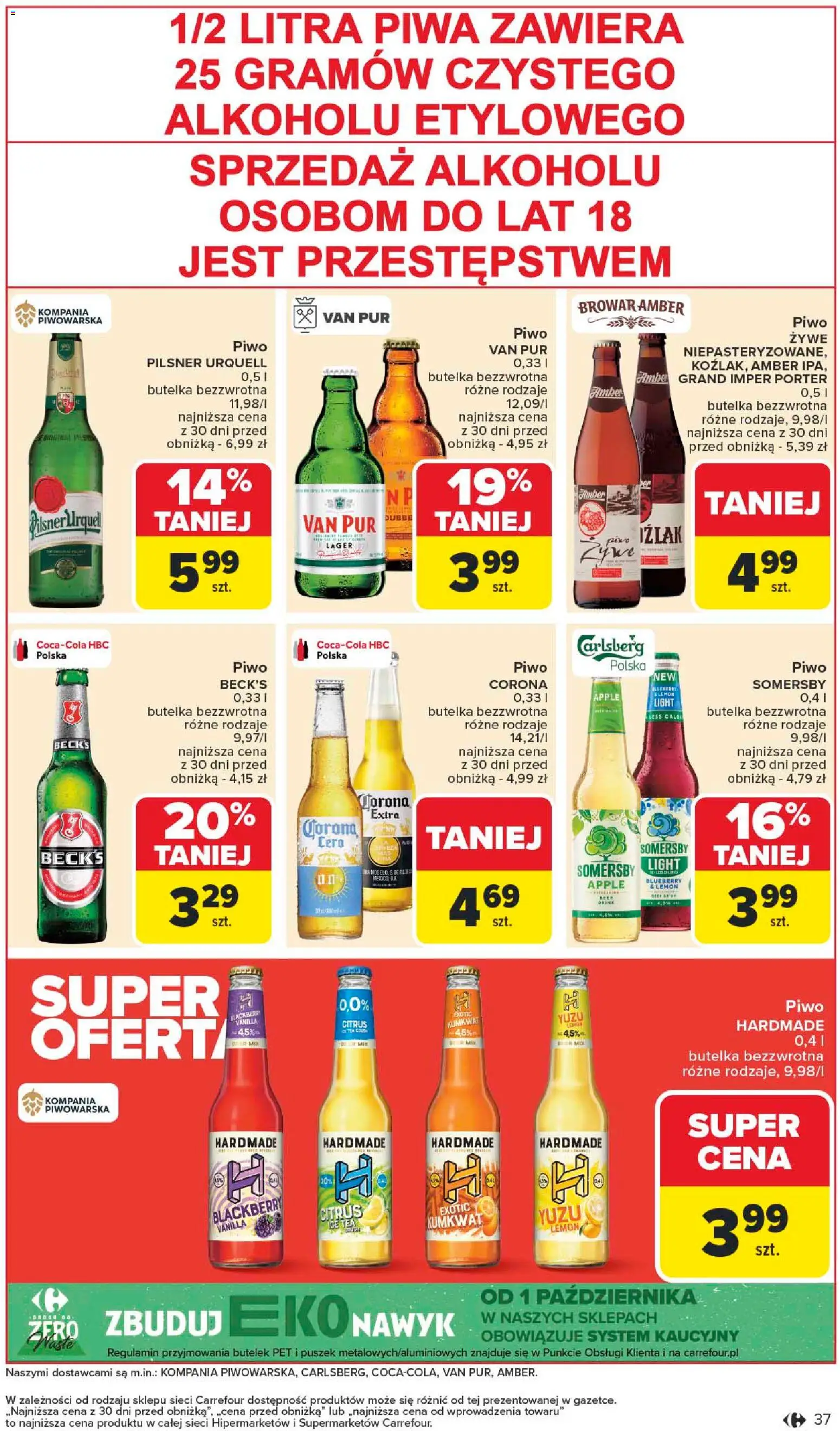 Carrefour Gazetka - Starachowice Zmieniliśmy się dla Ciebie od 27.10.2025 | Strona: 39 | Produkty: Piwo, Somersby