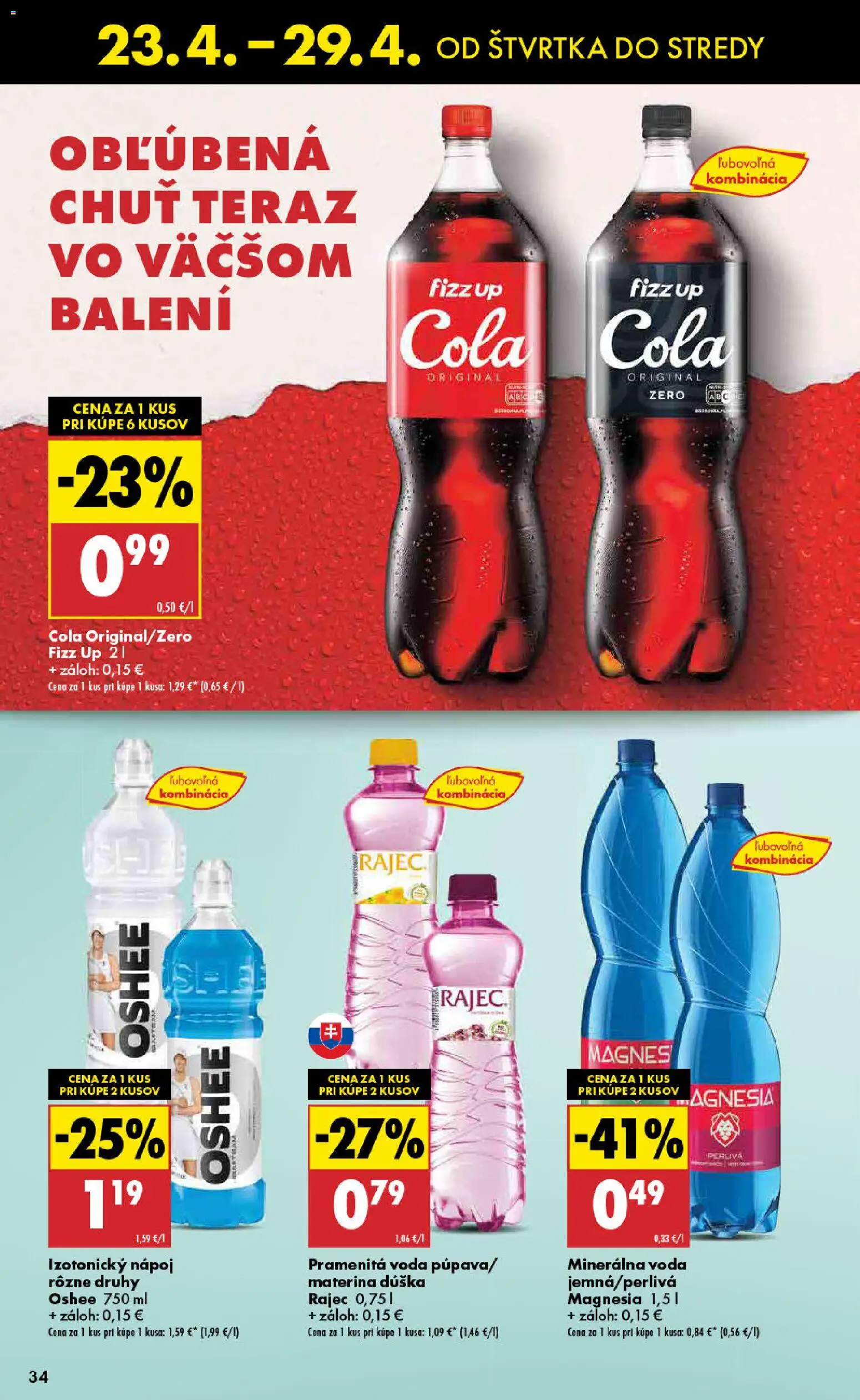 Nové Biedronka akcie – leták je platný od 23.04.2026 | Strana: 34 | Produkty: Rajec, Magnesia, Voda, Minerálna voda