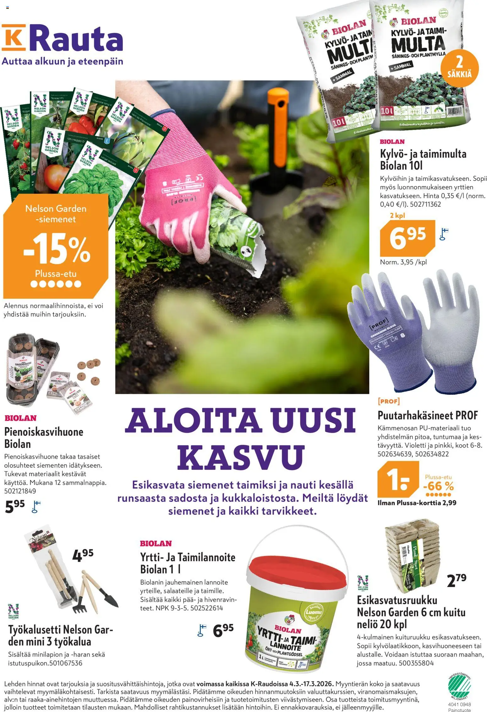 K-Rauta tarjoukset – voimassa 04.03.2026 alkaen | Sivu: 36 | Tuotteet: Multa, Siemenet, Voi, Lannoite
