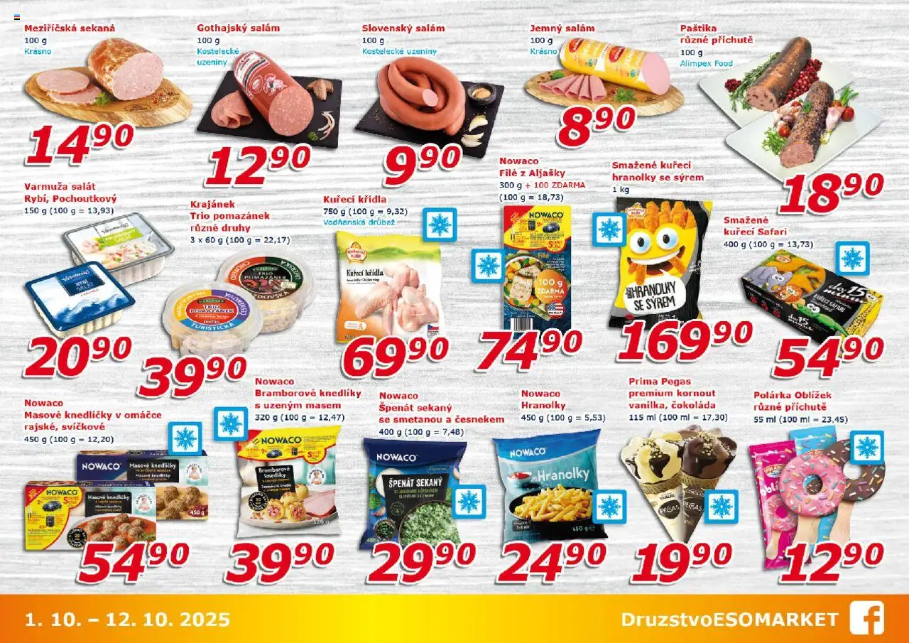 Eso market leták od 01.10.2025 | Strana: 3 | Produkty: Hranolky, File, Chorizo, Paštika