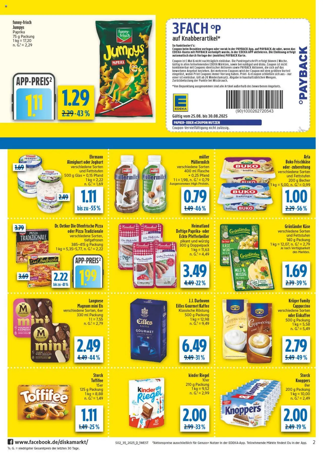 Diska - Bayern - gültig ab dem 25.08.2025 | Seite: 2 | Produkte: Kinder riegel, Ofenfrische, Arla buko, Toffifee