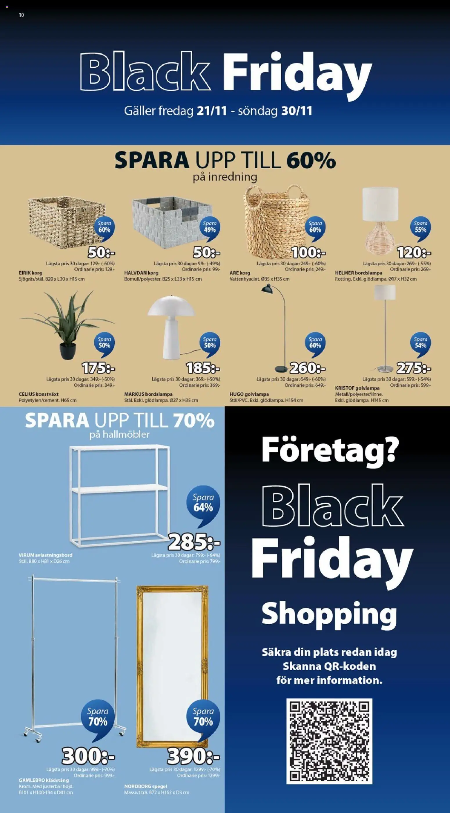 JYSK reklamblad aktuell från 21.11.2025 | Sida: 10 | Produkter: Klädstång, Bordslampa, Korg, Spegel