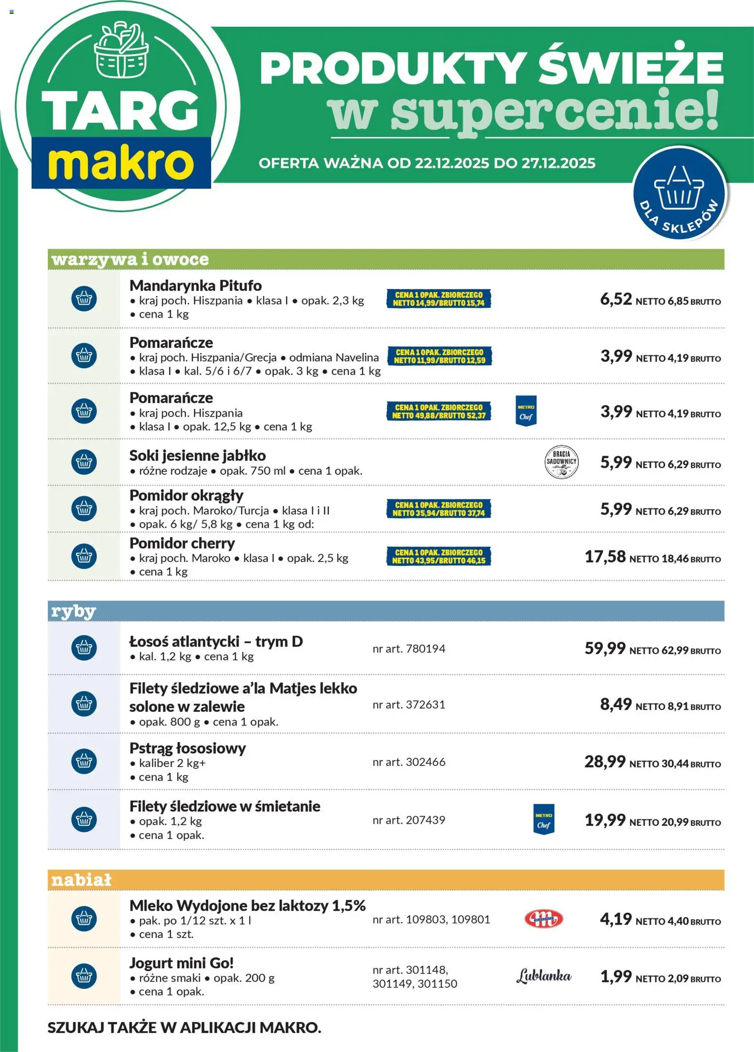 Makro Gazetka - Oferta świeża w super cenach od 22.12.2025 | Strona: 6 | Produkty: Pstrąg, Mleko, Jogurt, Ryby