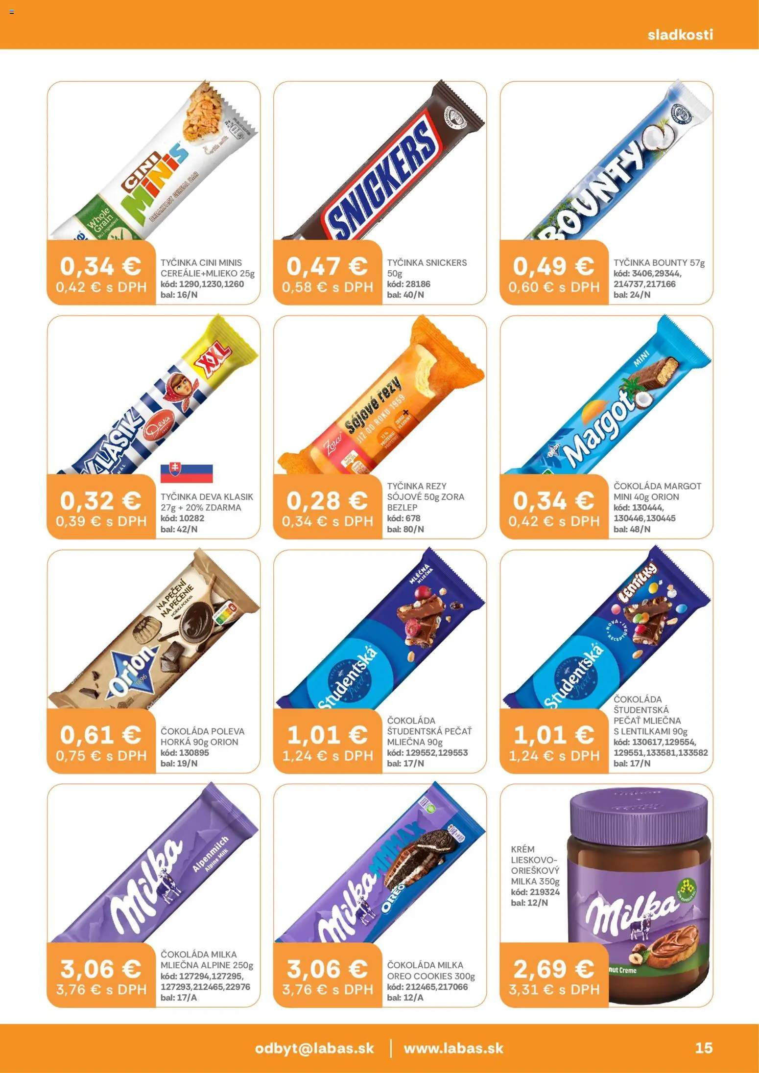 Nové Labaš akcie – leták je platný od 24.04.2026 | Strana: 15 | Produkty: Čokoláda, Cini Minis, Študentská pečať, Milka
